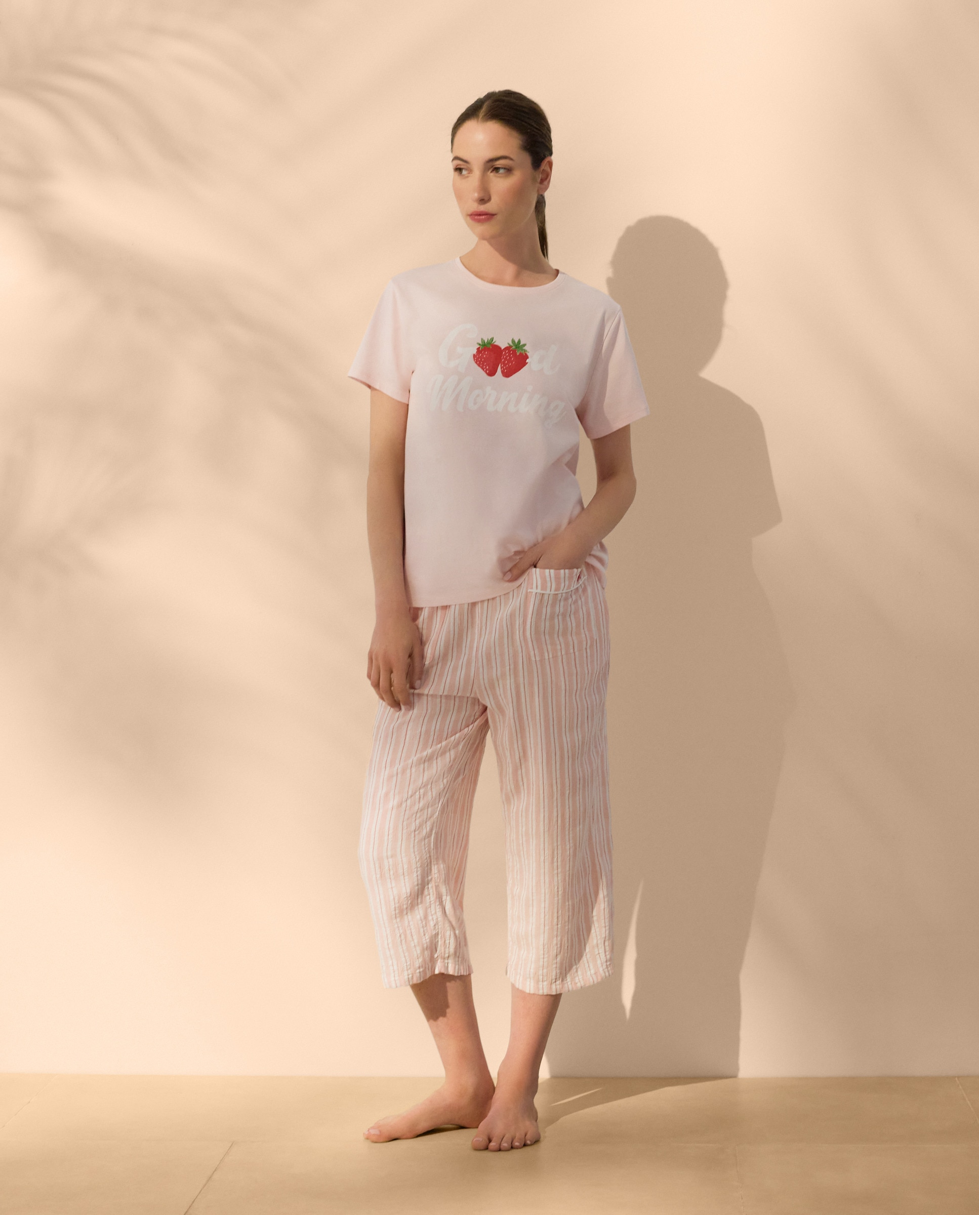 T-shirt de Pijama com Manga Curta Rosa-claro-2