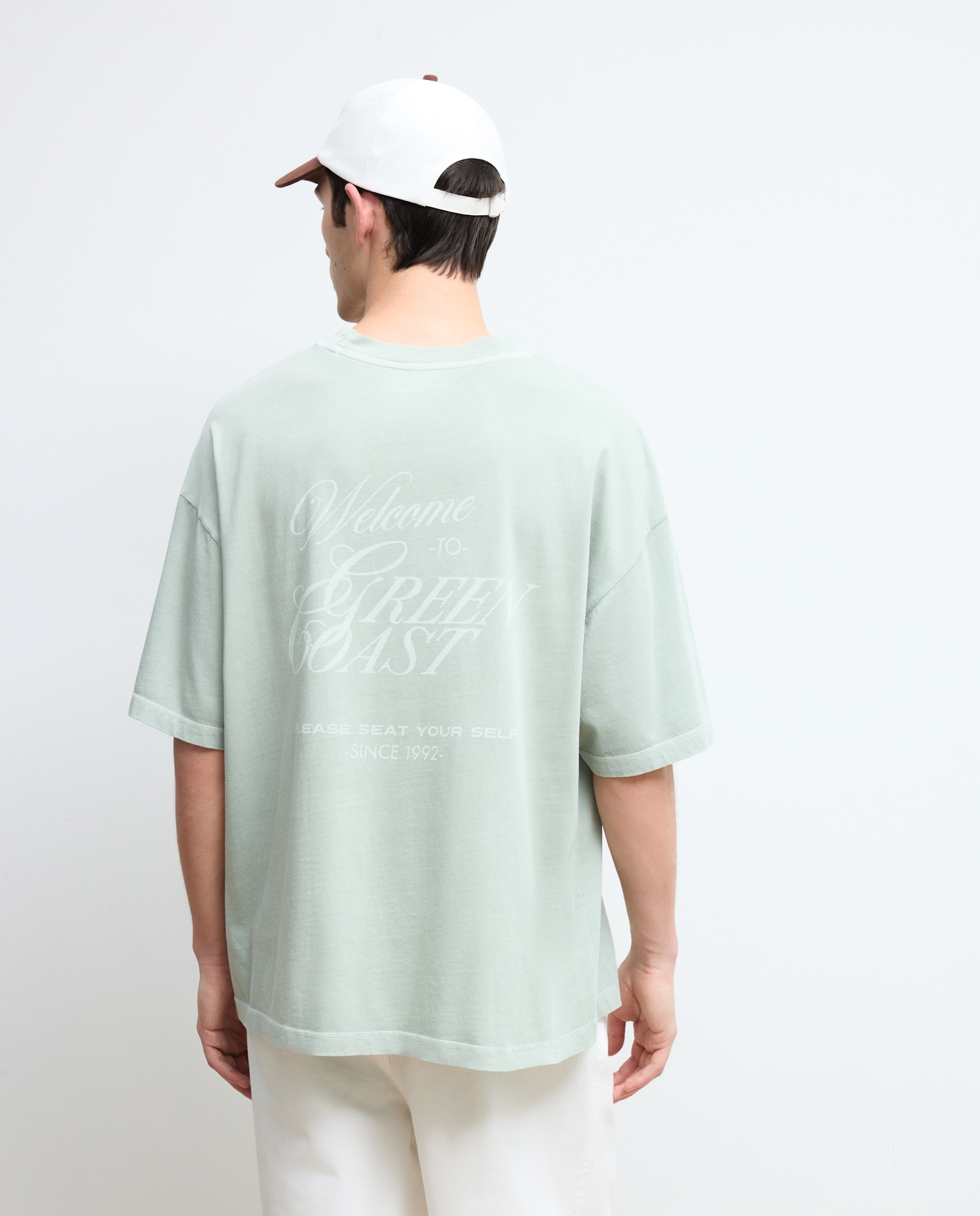 T-shirt de Manga Curta com Texto Posicional Boxy Verde-3