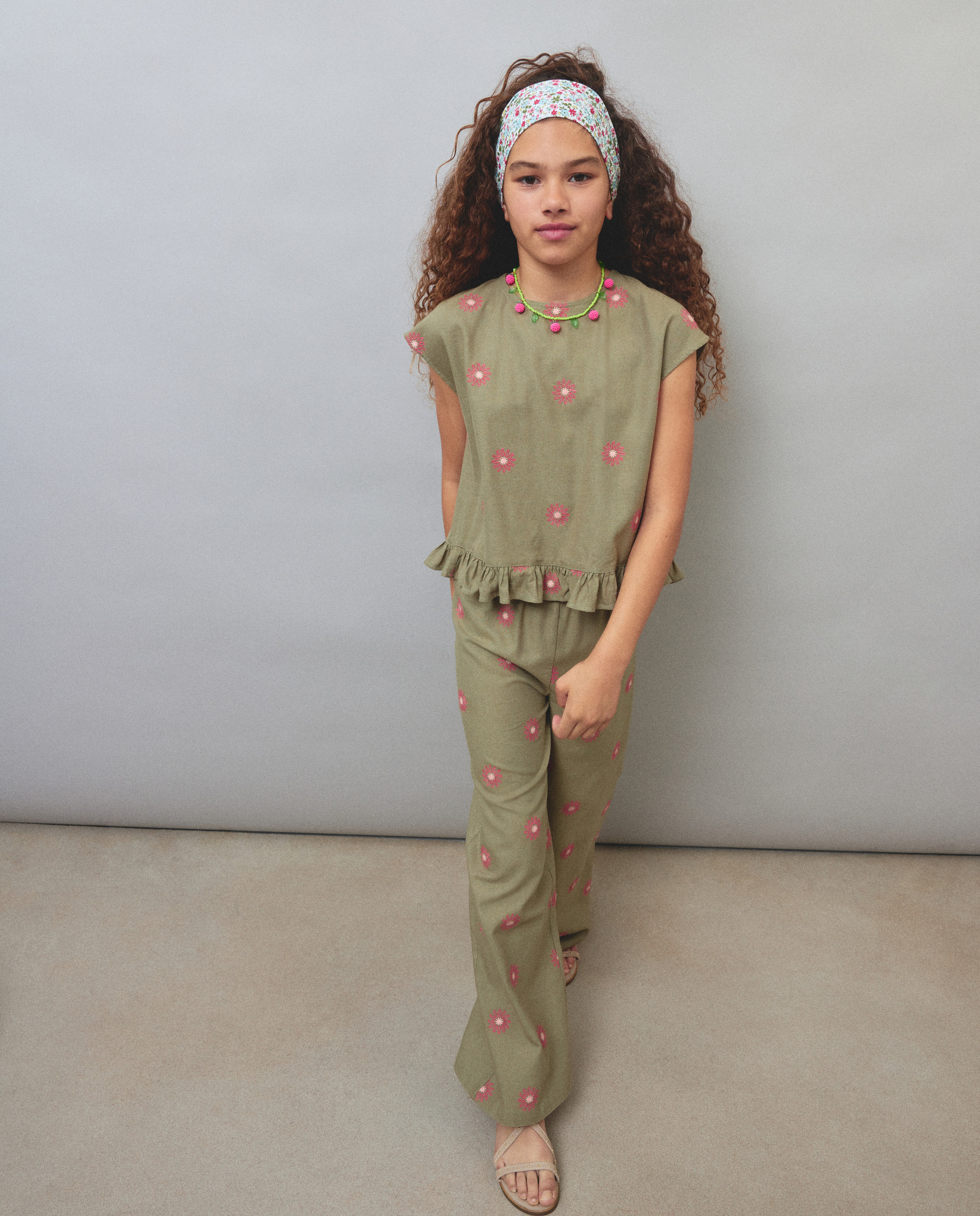 Conjunto Comprido com Sóis Bordados Kids El Corte Inglés Verde-2