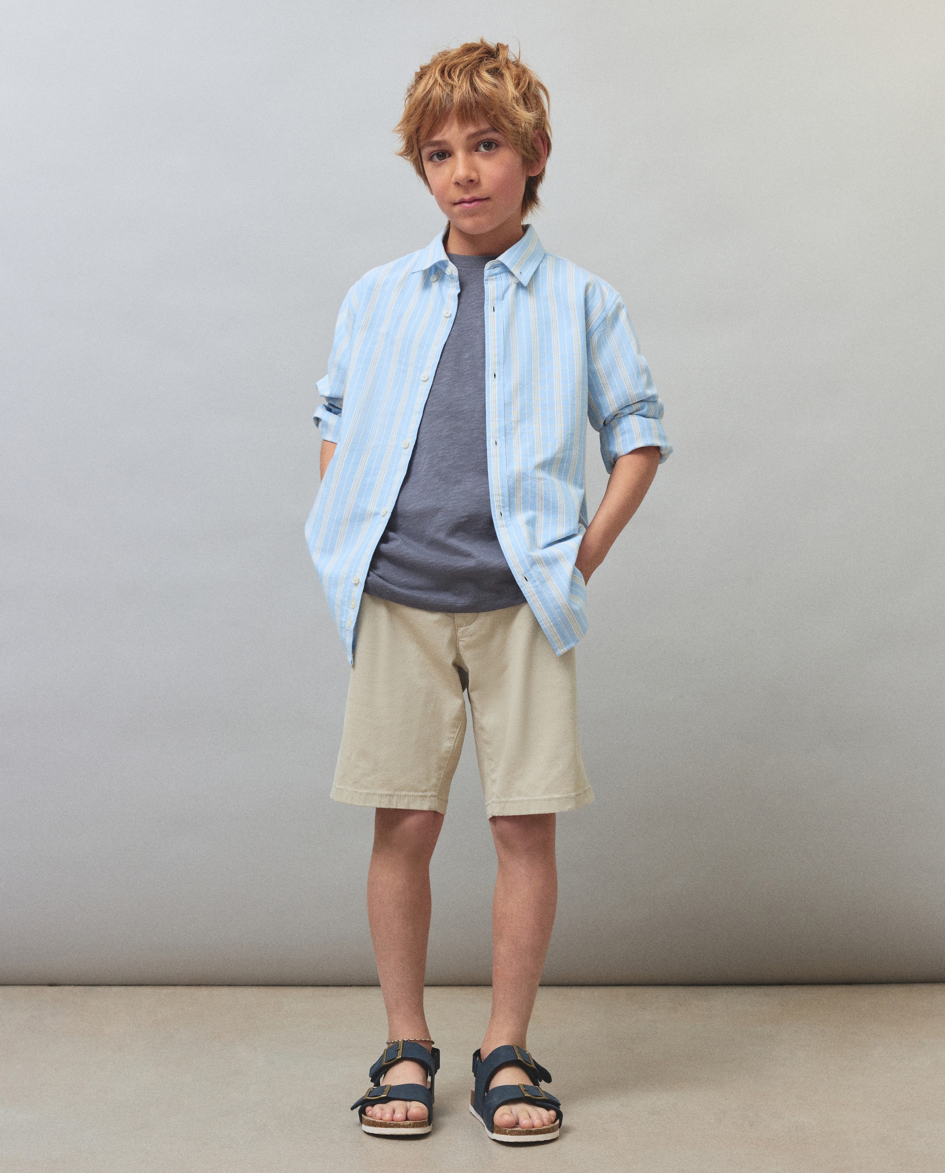 Camisa Oxford às Riscas com Manga Comprida Kids El Corte Inglés Verde-2