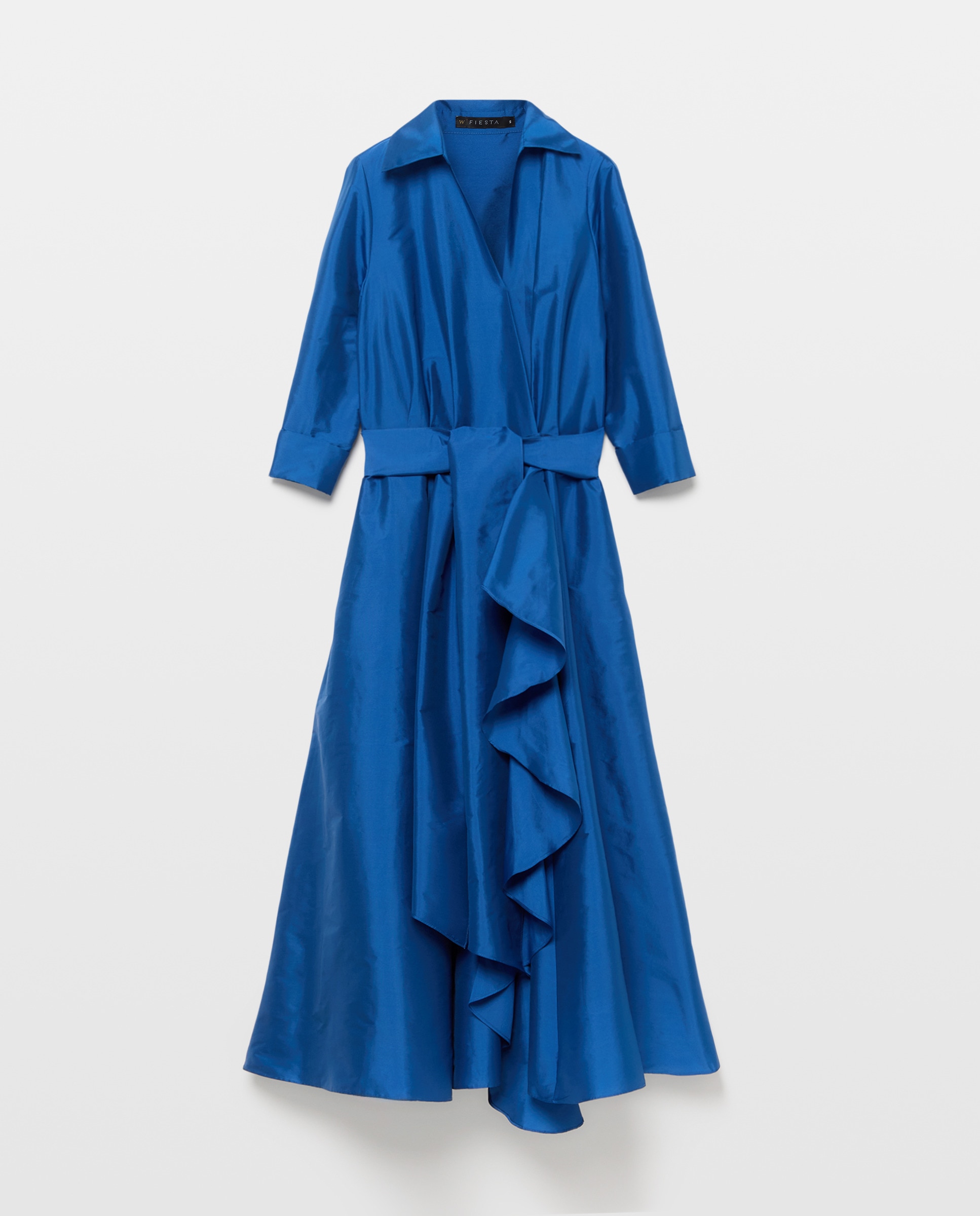 Vestido Midi Envolvente com Manga 3/4 e Folho 400 Azul-5