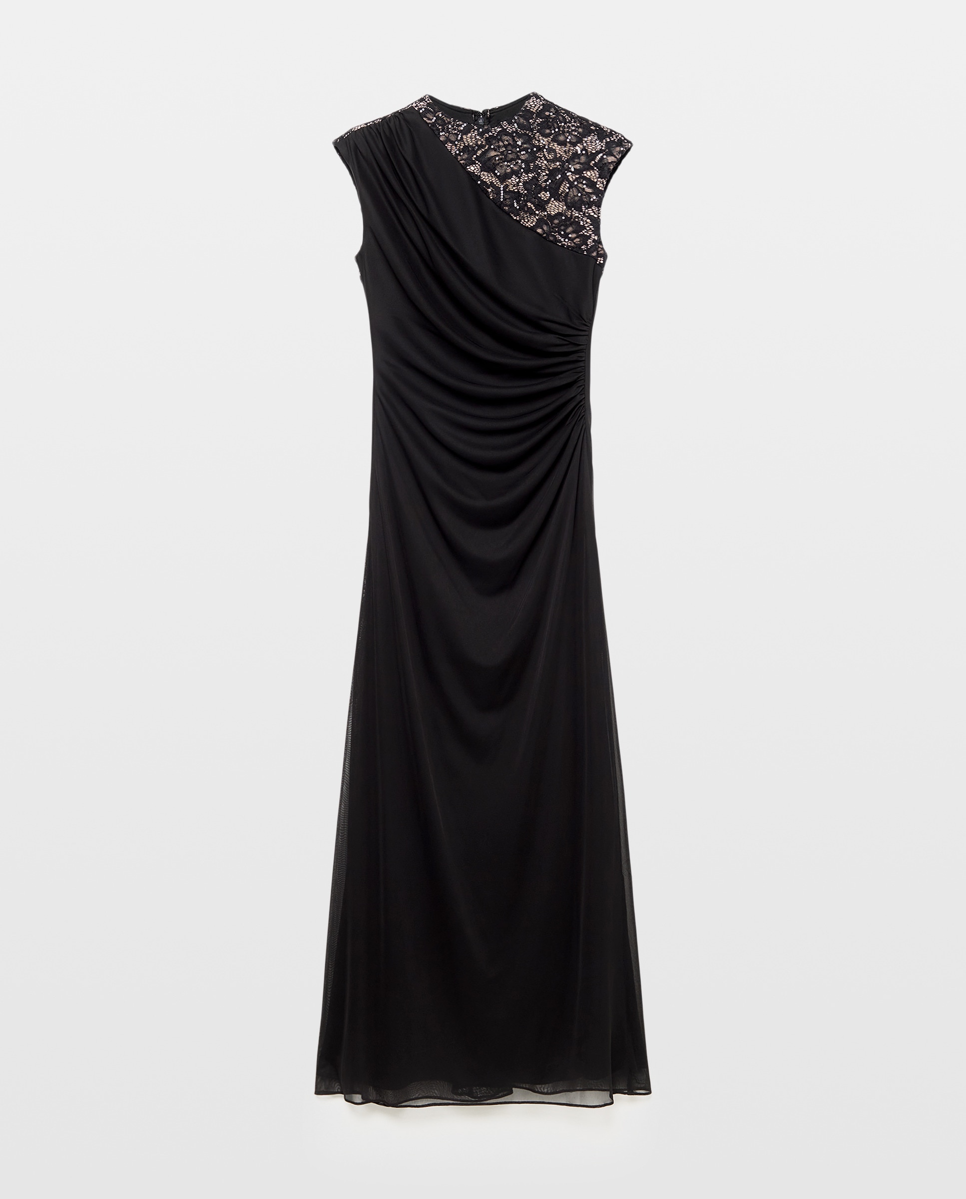 Vestido Comprido de Malha com Costas de Renda Preto-5
