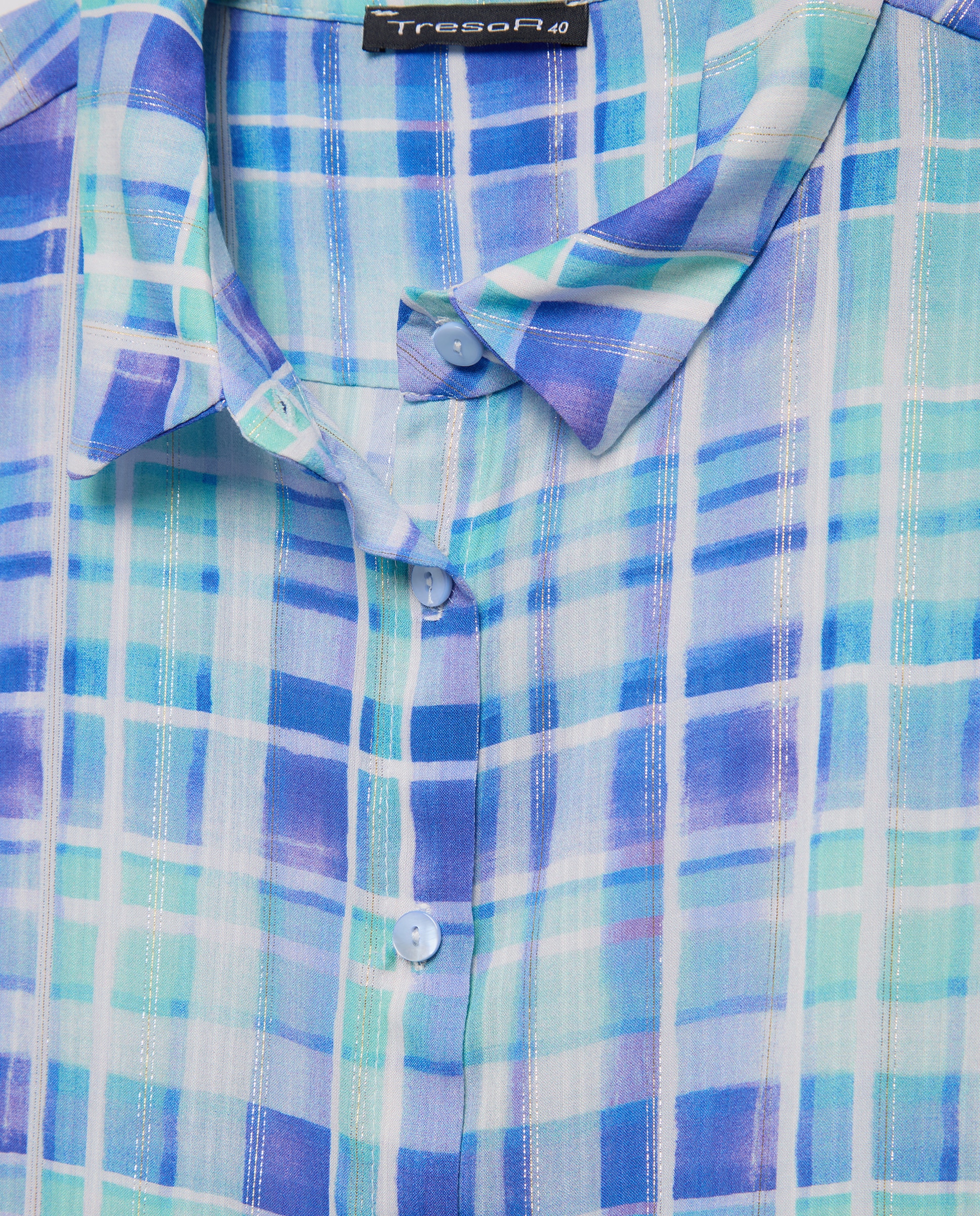 Camisa aos Quadrados com Manga Curta Azul-5