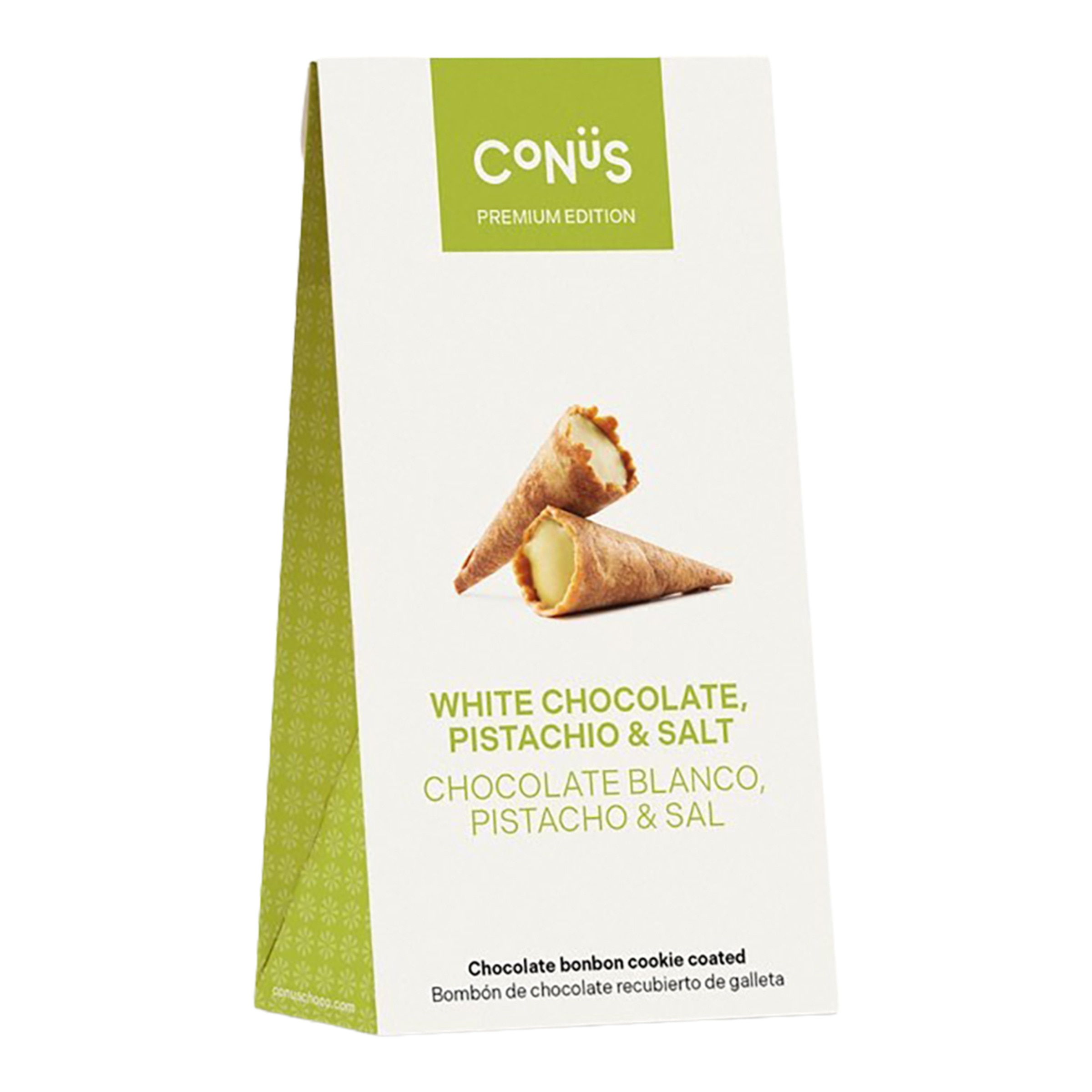 Imagen 0 de Bombones de galleta con chocolate blanco, pistacho y sal Conüs