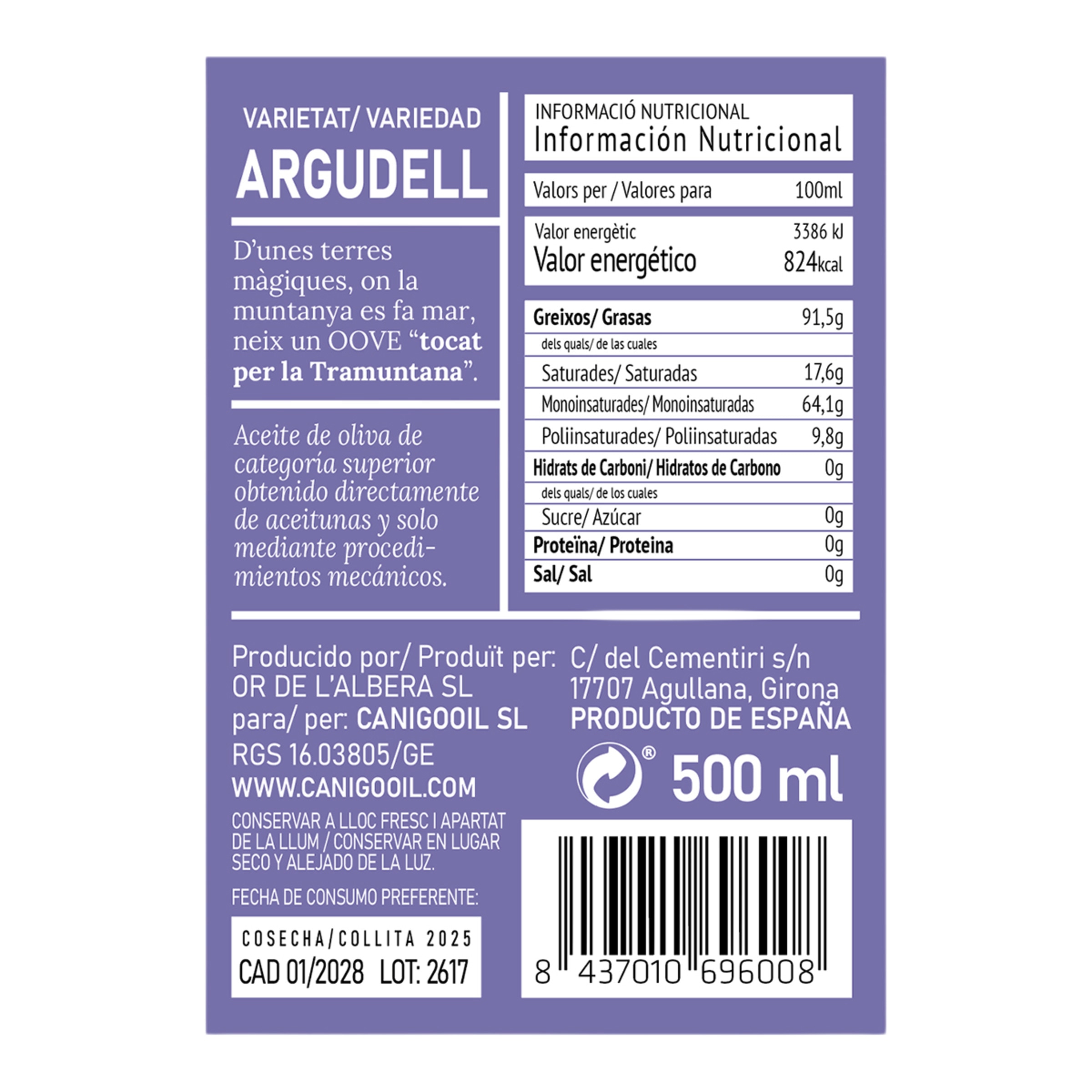 Aceite de oliva virgen extra Auream Argudell Canigooil 2