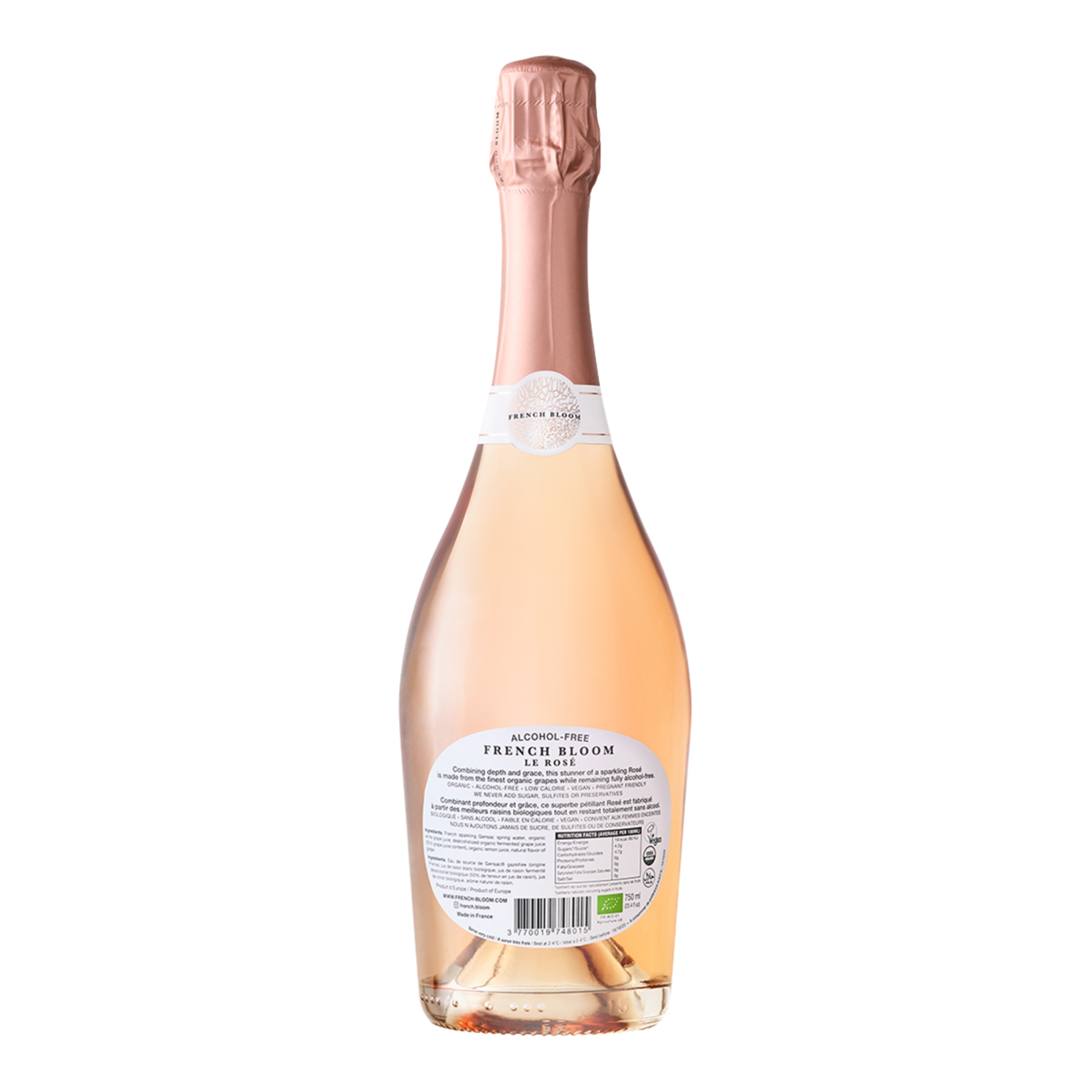 Vino espumoso sin alcohol Le Rosé French Bloom 3