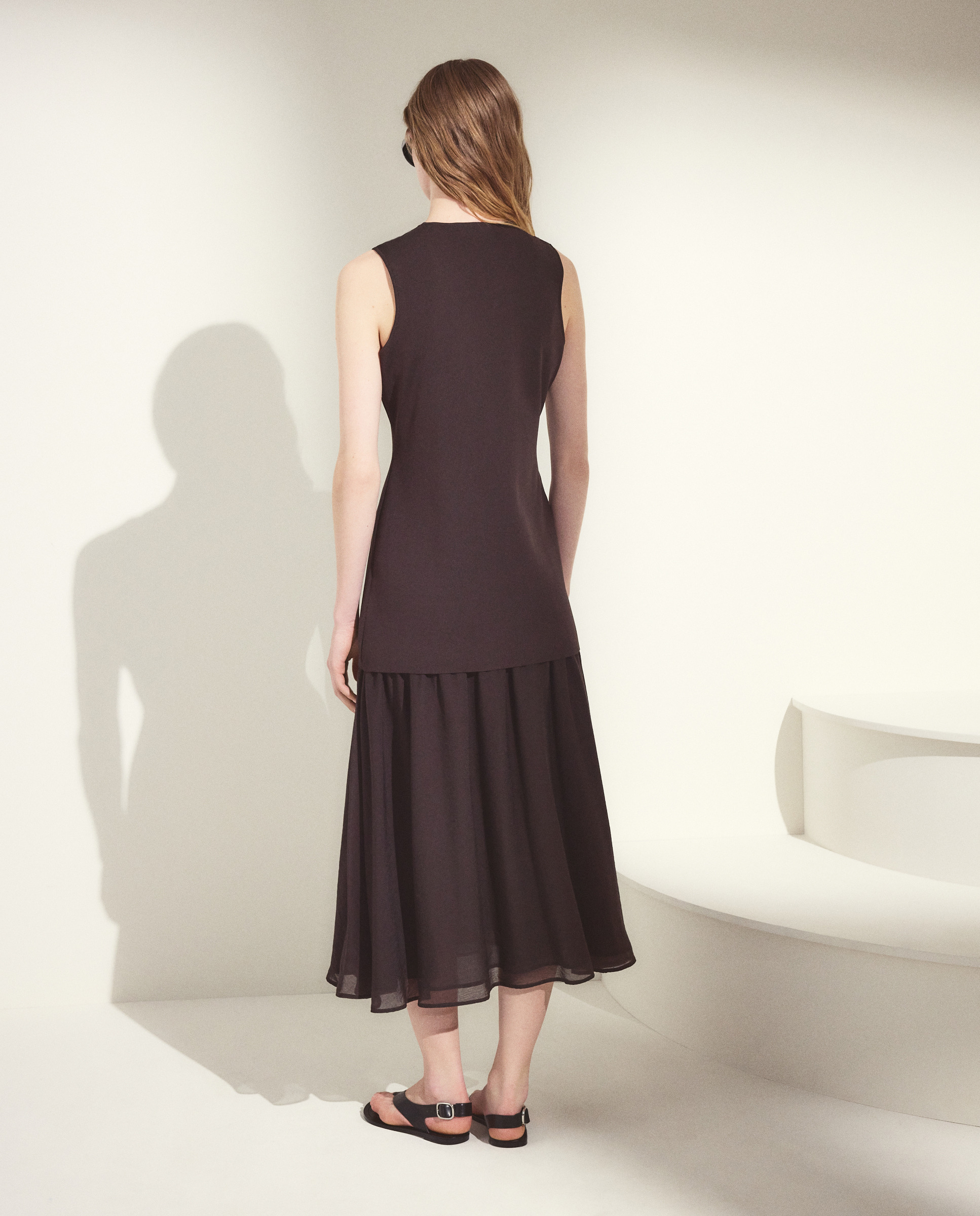 Vestido sem Mangas Combinado com Colete de Tricot Chocolate-3