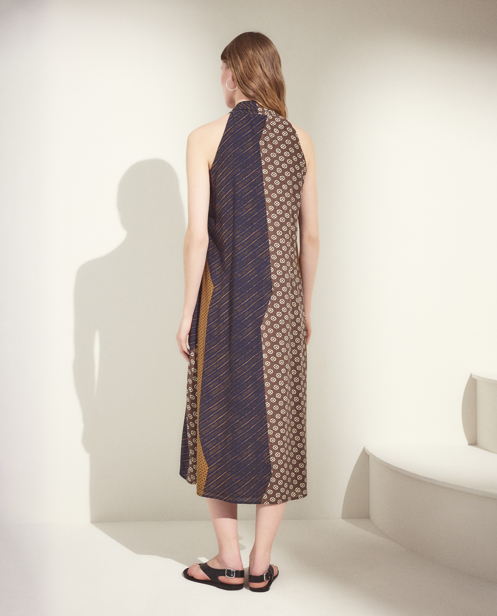 Vestido midi estampado sem mangas Verde-3