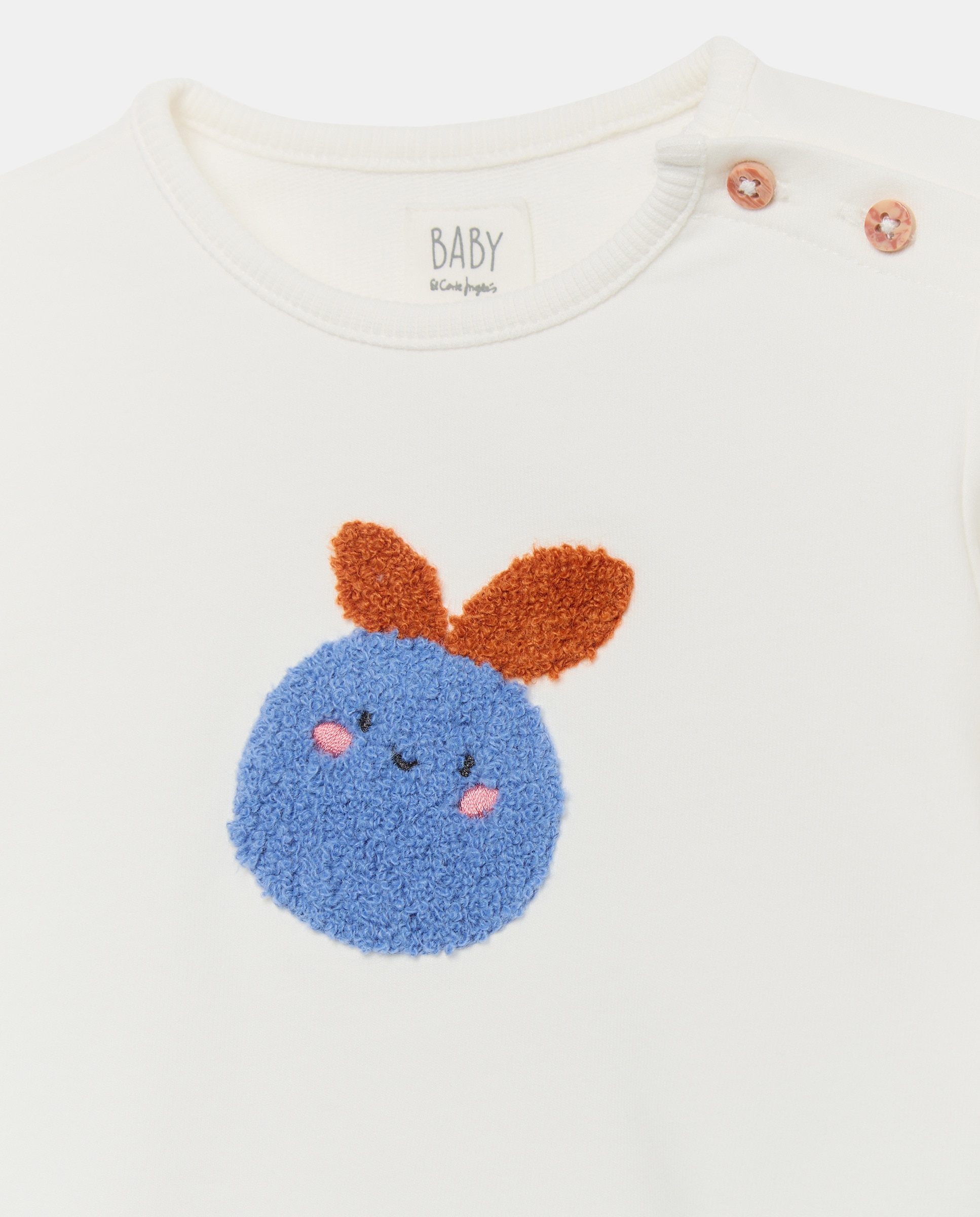 Sweatshirt de Bebé com Gola Redonda e Fantasia 3D Baby El Corte Inglés Branco-marfim-3