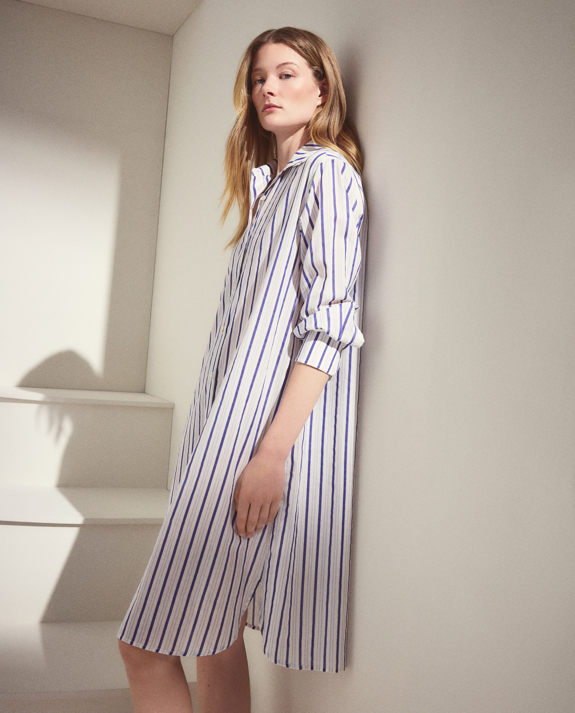 Vestido Midi com Manga Comprida e Estampado Branco-2