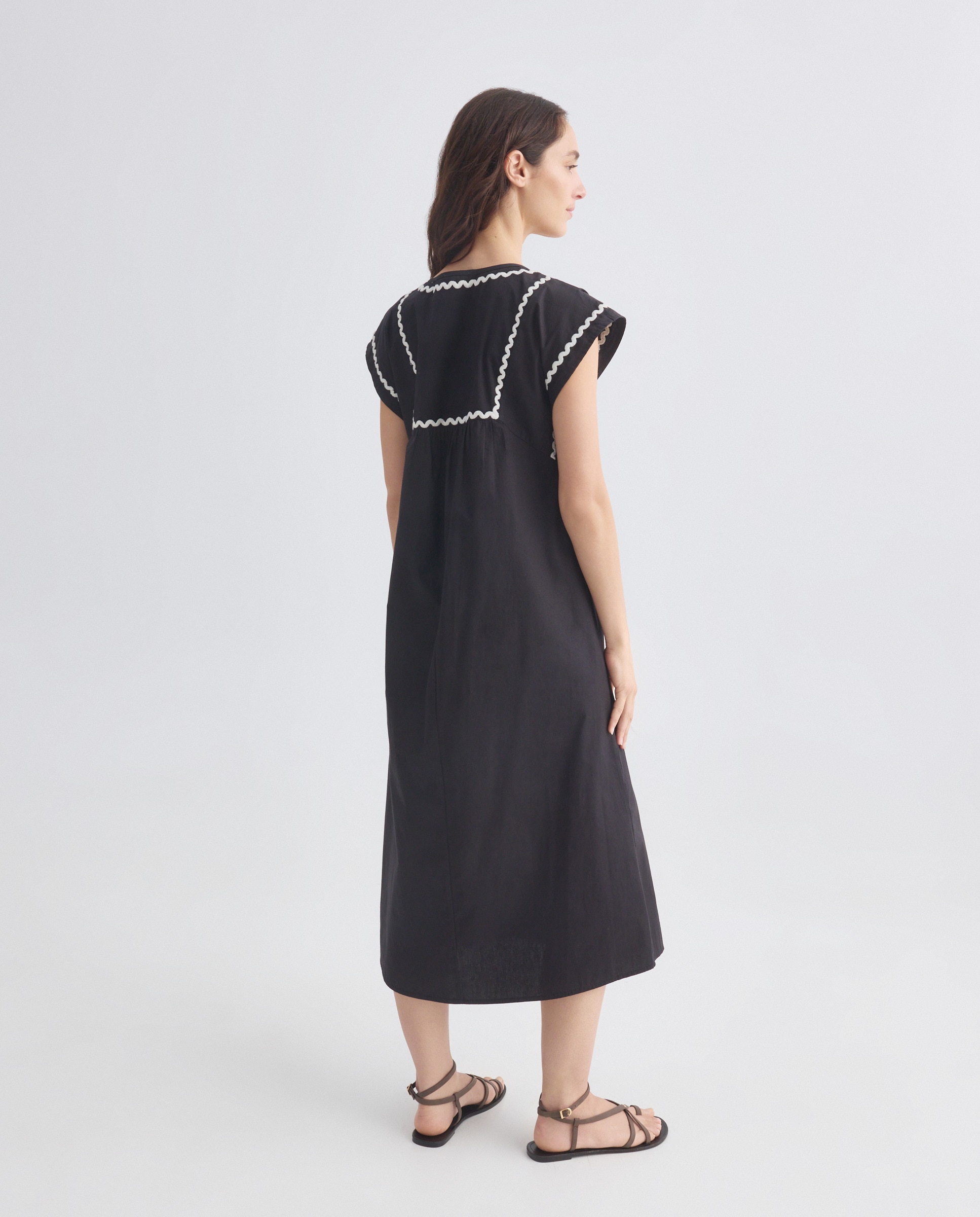 Caftán mujer largo algodón bordado Negro-3
