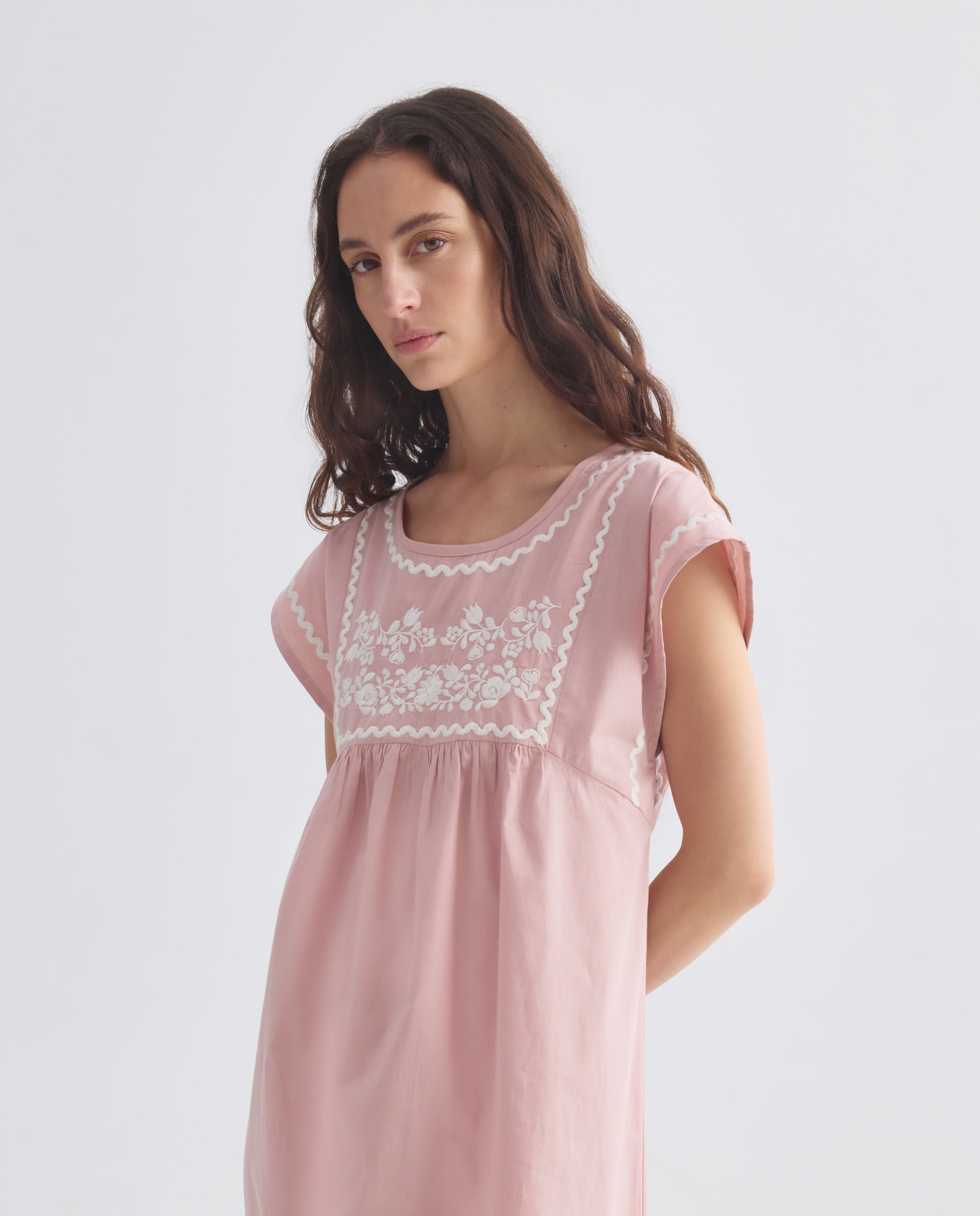 Caftán mujer largo algodón bordado 200 Rosa-2