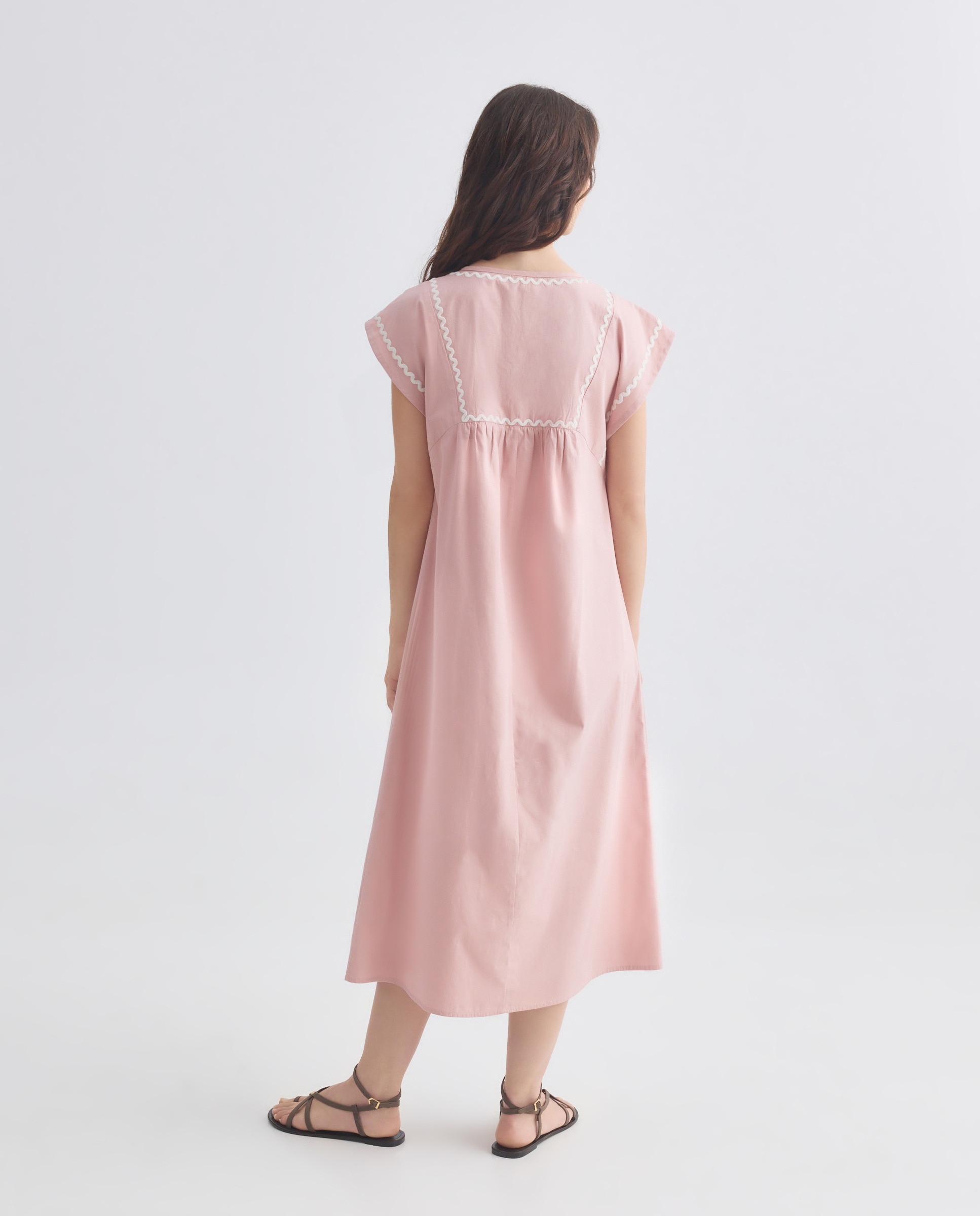 Caftán mujer largo algodón bordado 200 Rosa-3