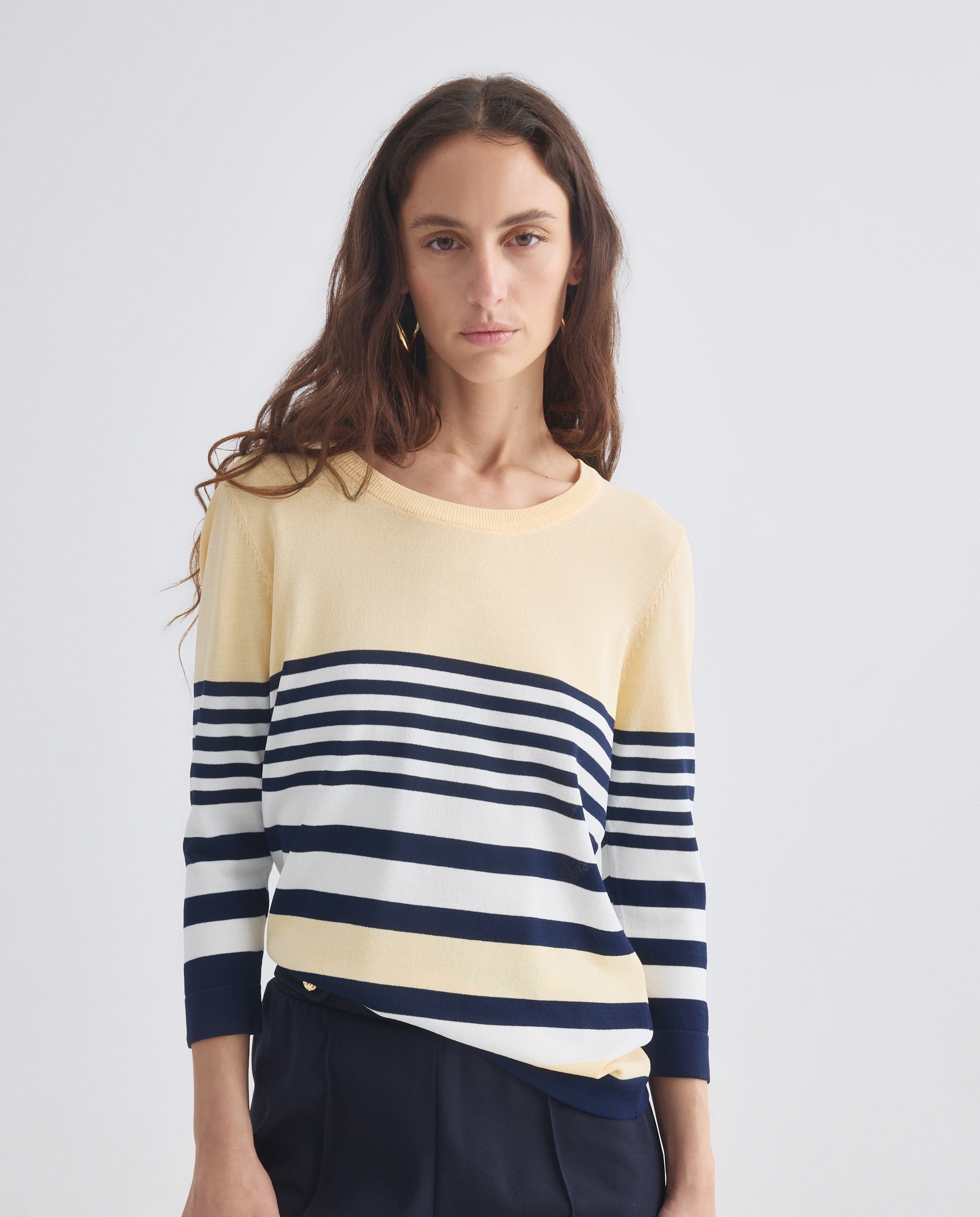 Camisola de malha às riscas com manga comprida Amarelo-1
