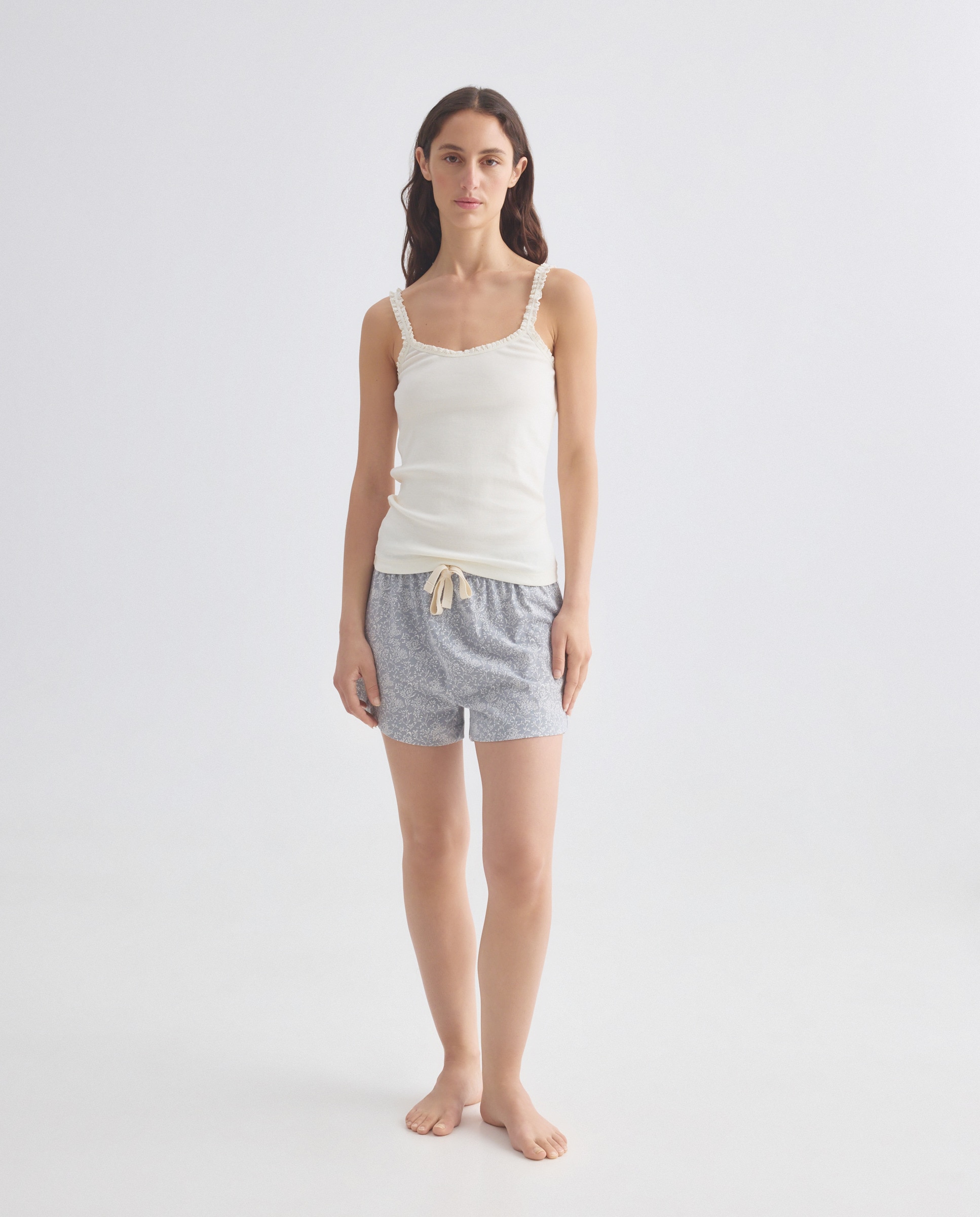 Camiseta mujer algodón tirante crochet Blanco roto-2