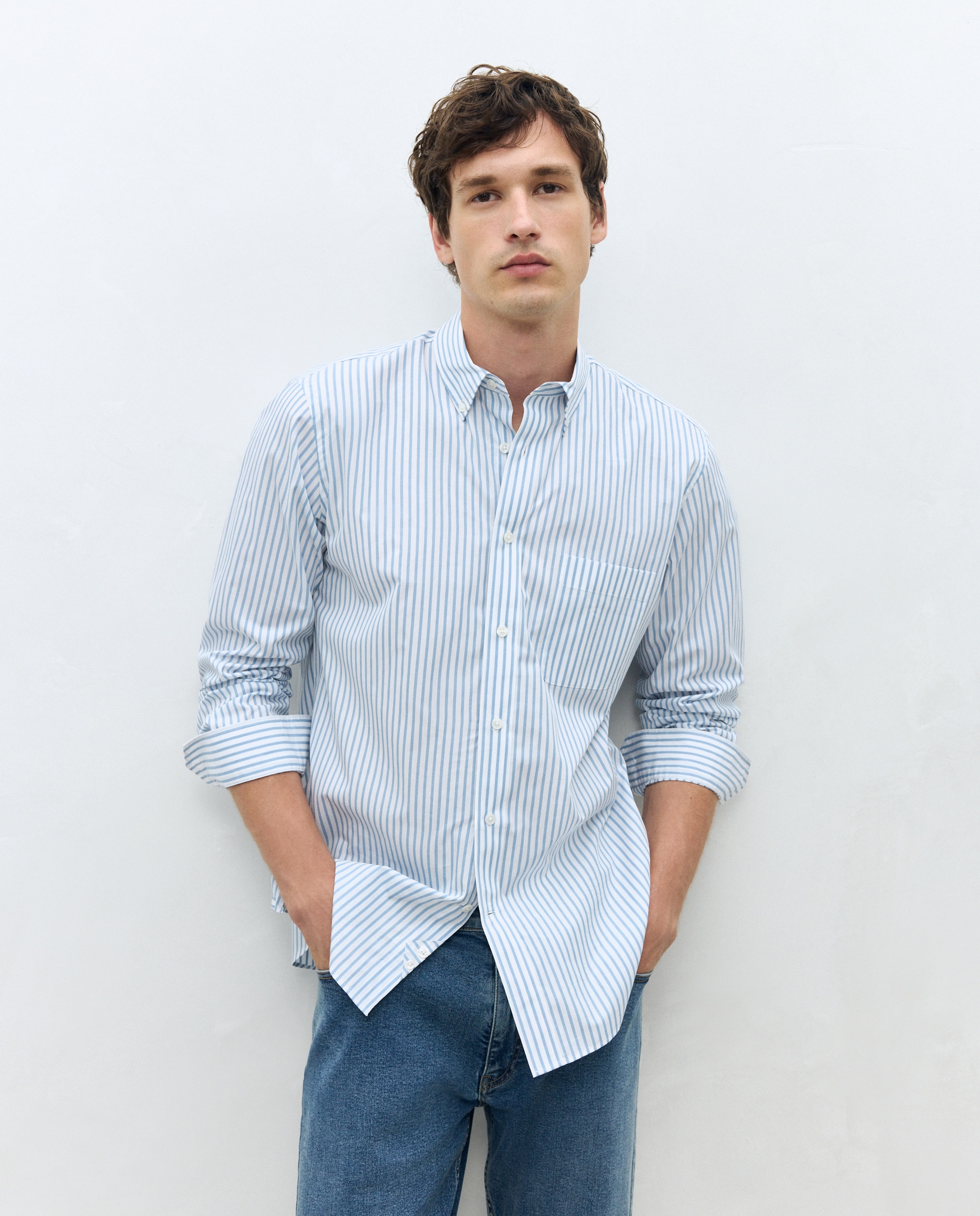 Camisa de Popelina com Padrão Clássico Azul-1