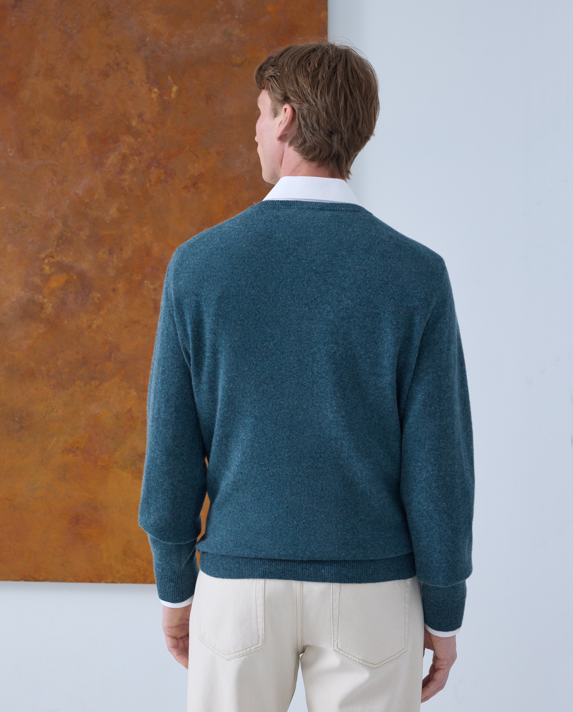 Jersey de hombre de cuello pico liso cashmere - Emidio Tucci - Verde Verde-3