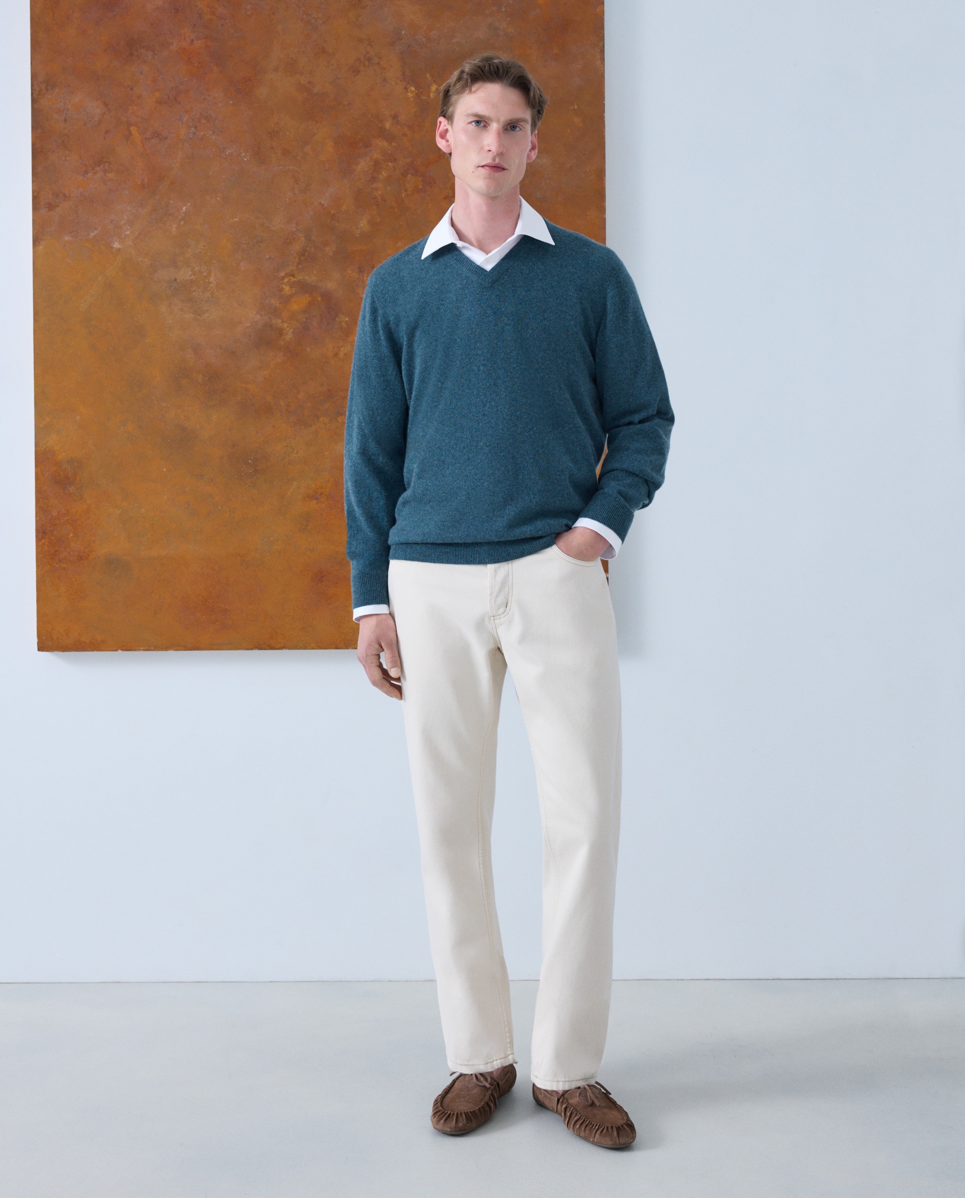 Jersey de hombre de cuello pico liso cashmere - Emidio Tucci - Verde Verde-2