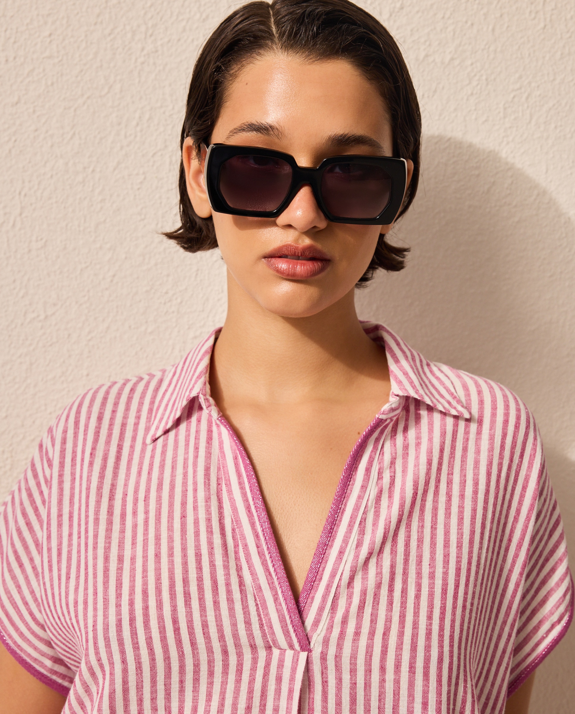 Camisa Tipo Polo de Manga Curta Rosa-2