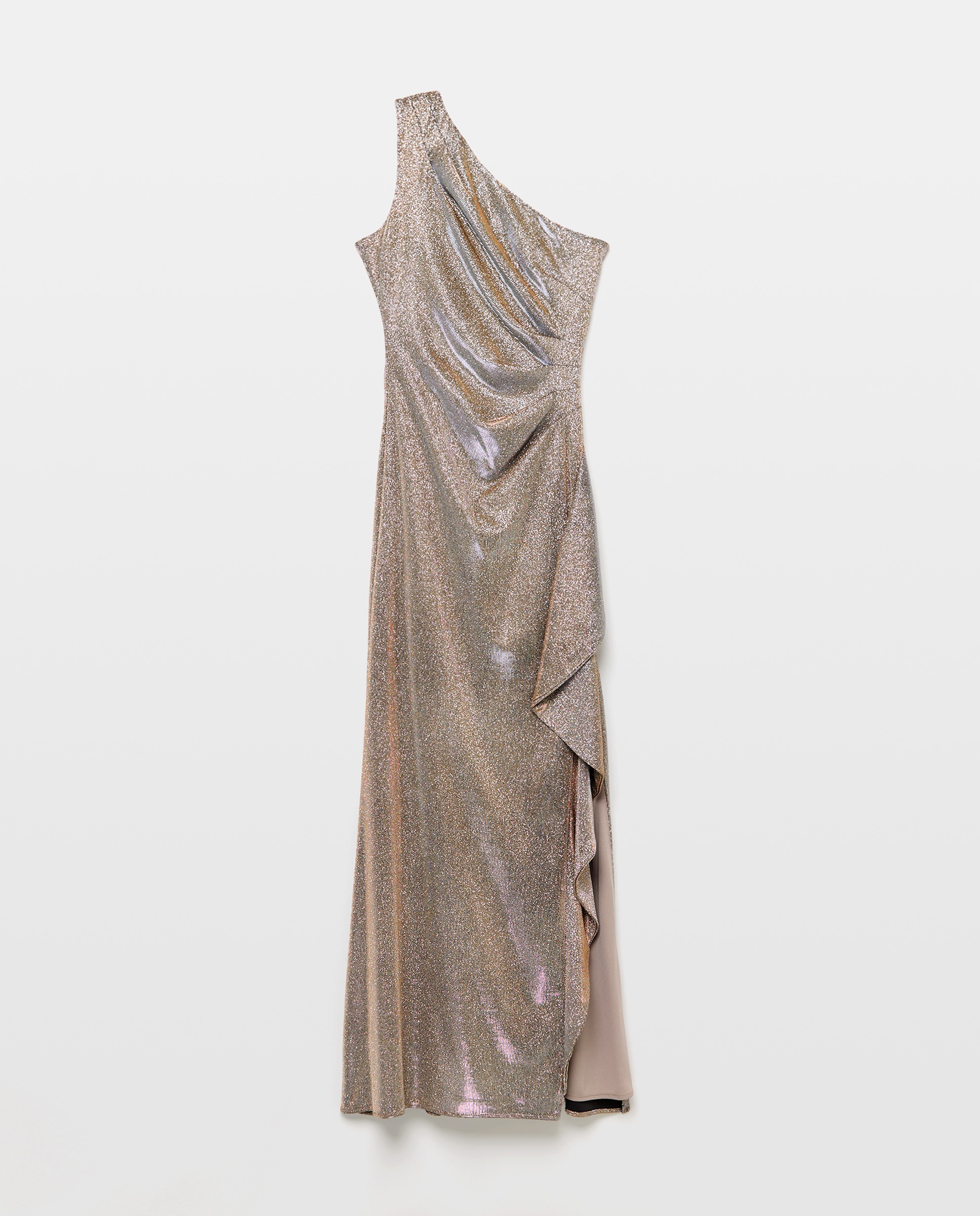 Vestido comprido assimétrico Ouro-4