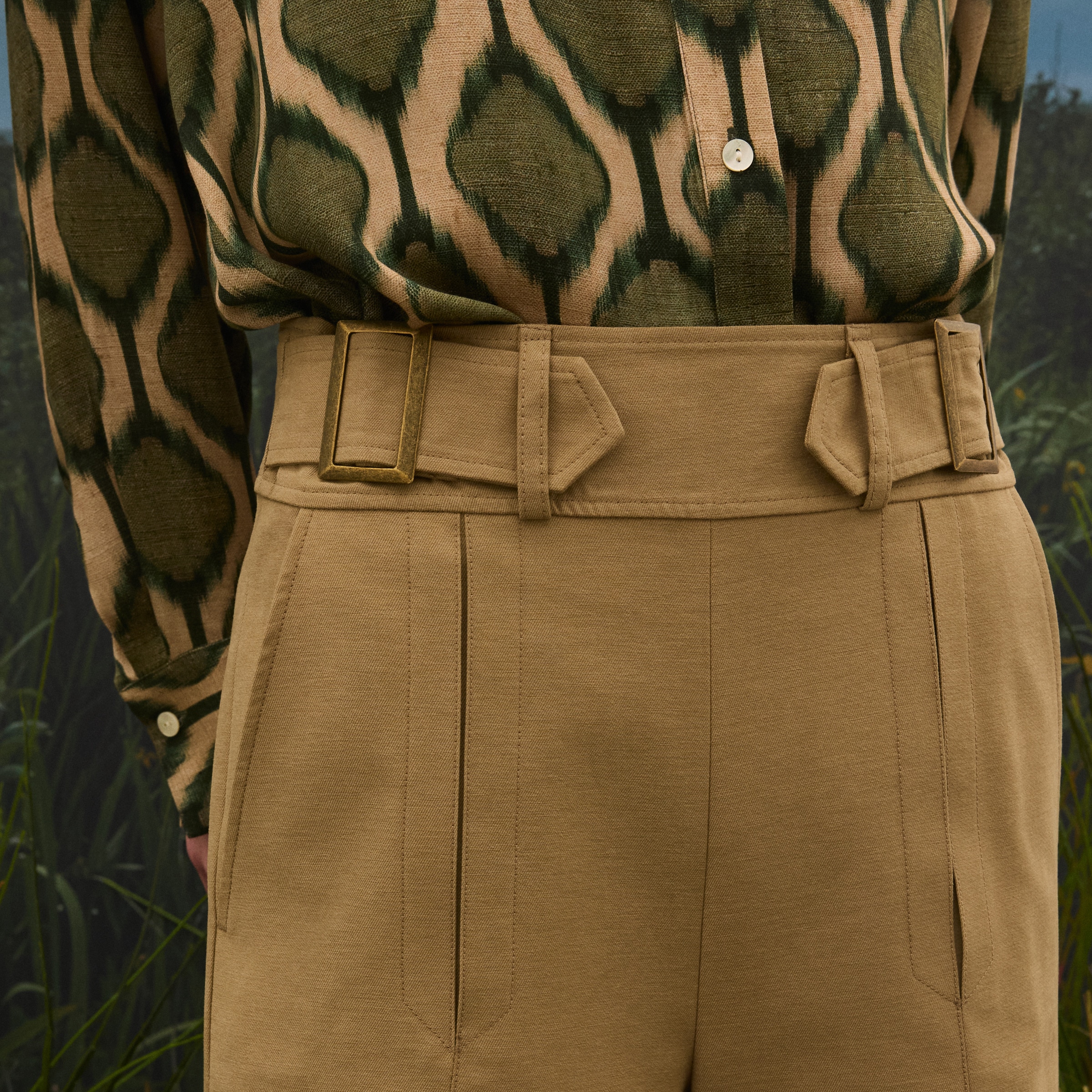 Calças Tencel de Mulher com Fivelas Amarelo-4
