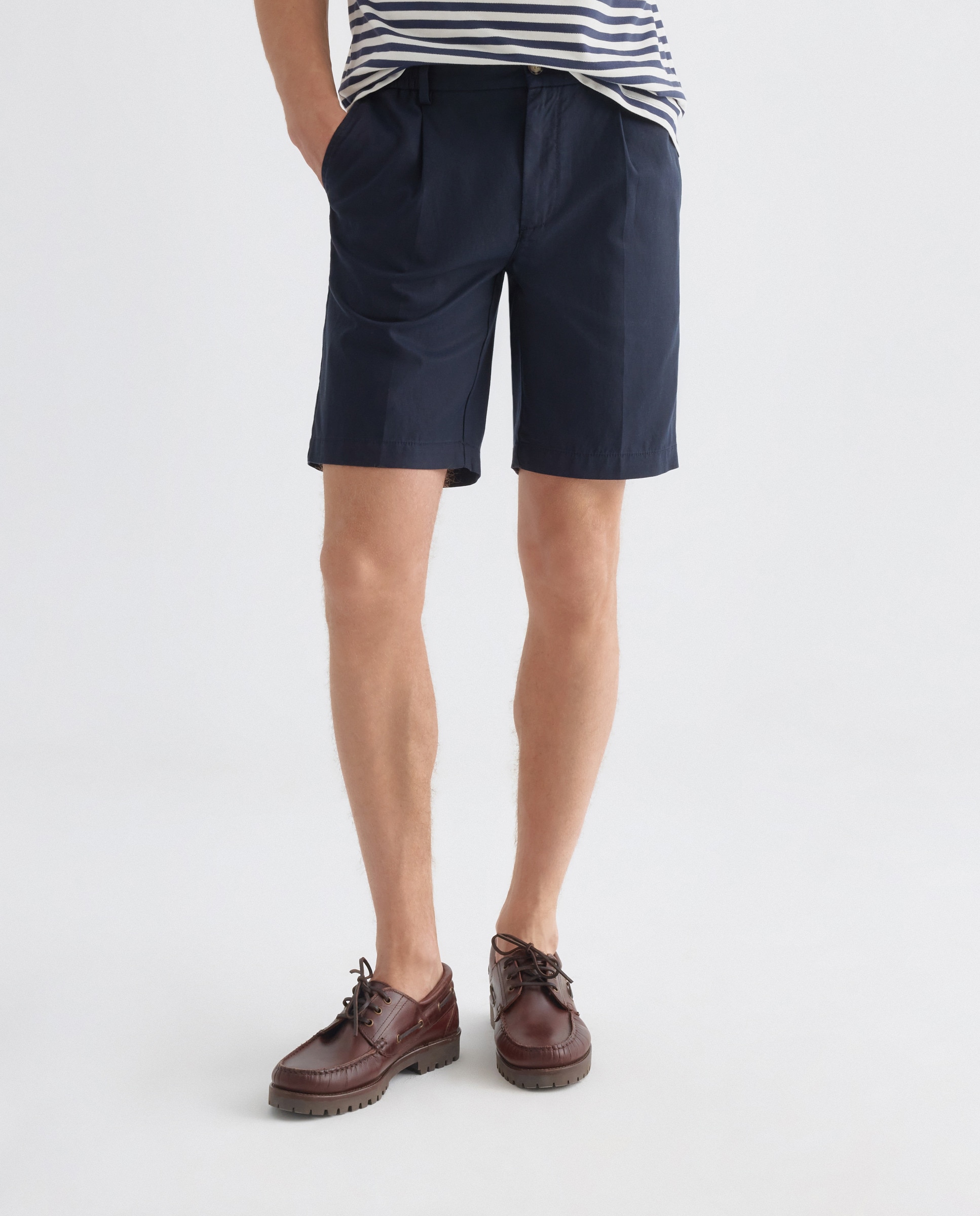 Bermuda hombre chino gomas con lino 471 Índigo-2