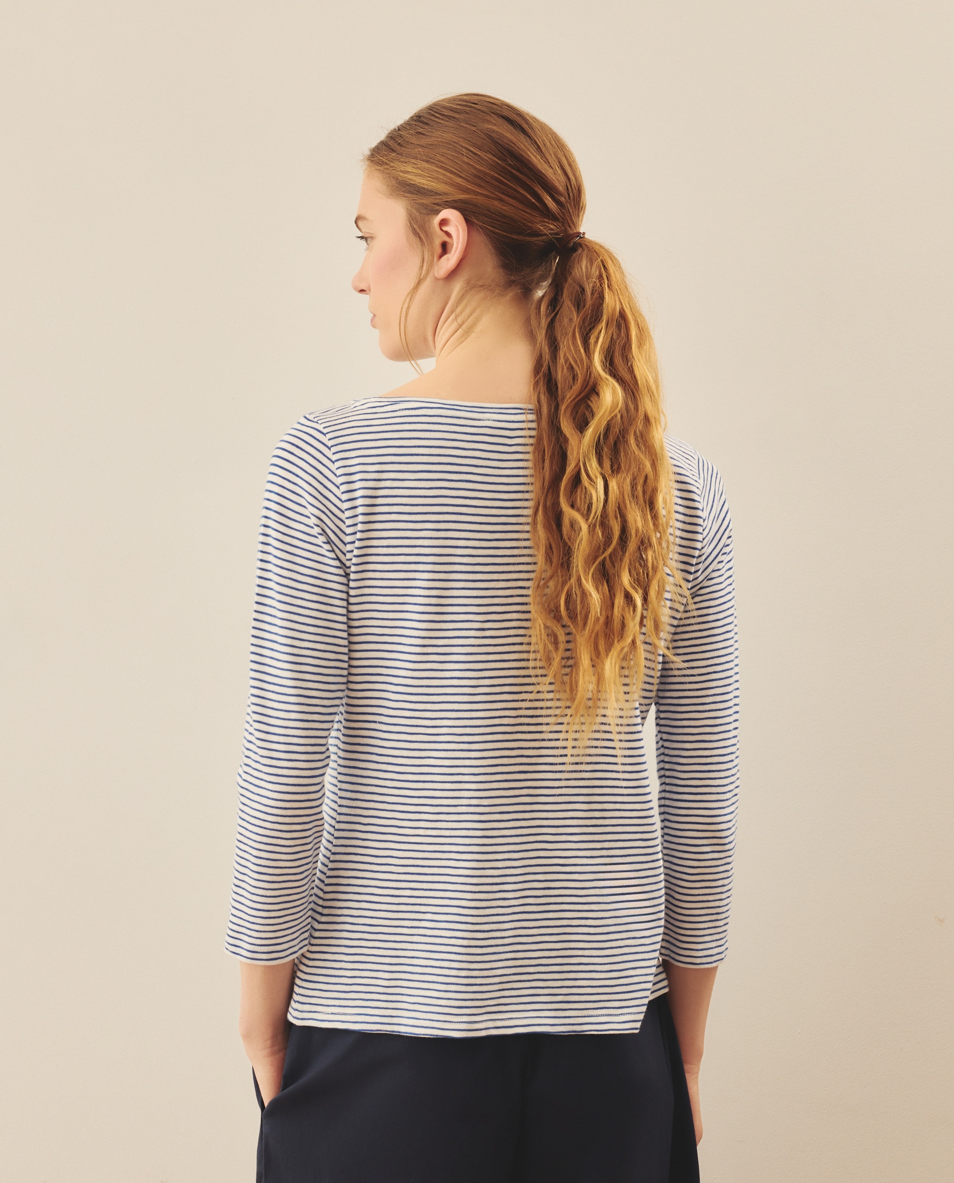 Camisola às Riscas com Manga Comprida Azul-3