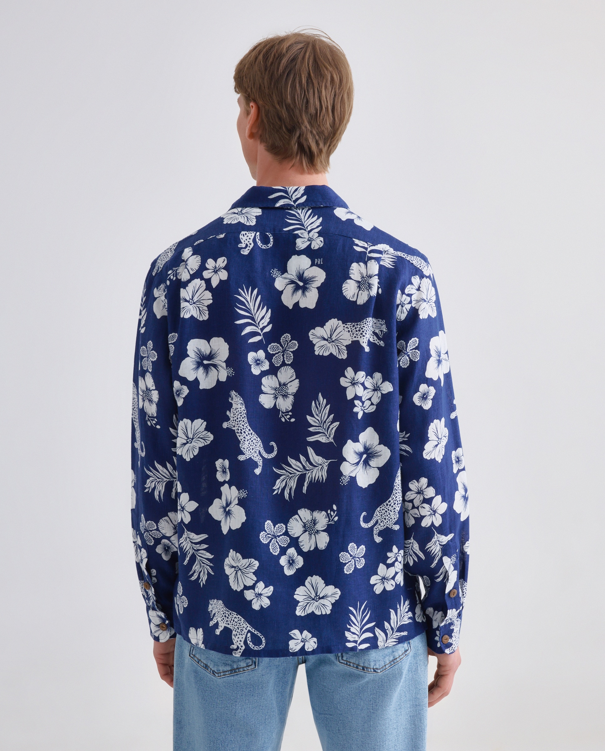 Camisa de Linho com Estampado Azul-cobalto-3