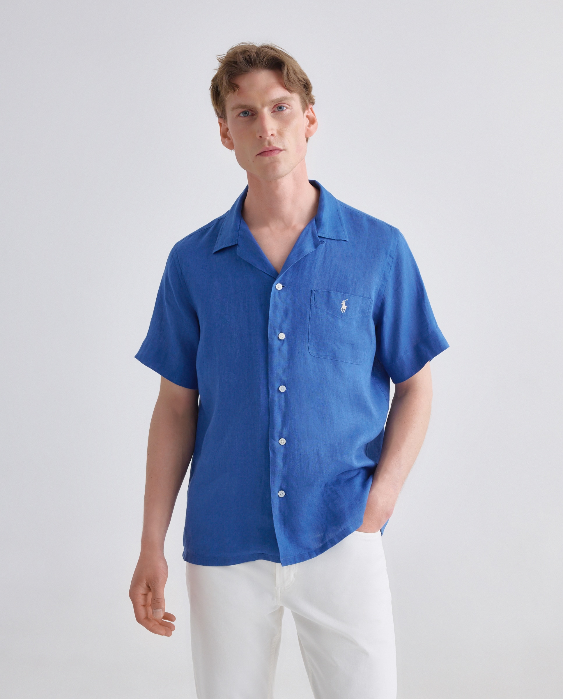 Camisa de Linho Classic Fit Azul-escuro-1