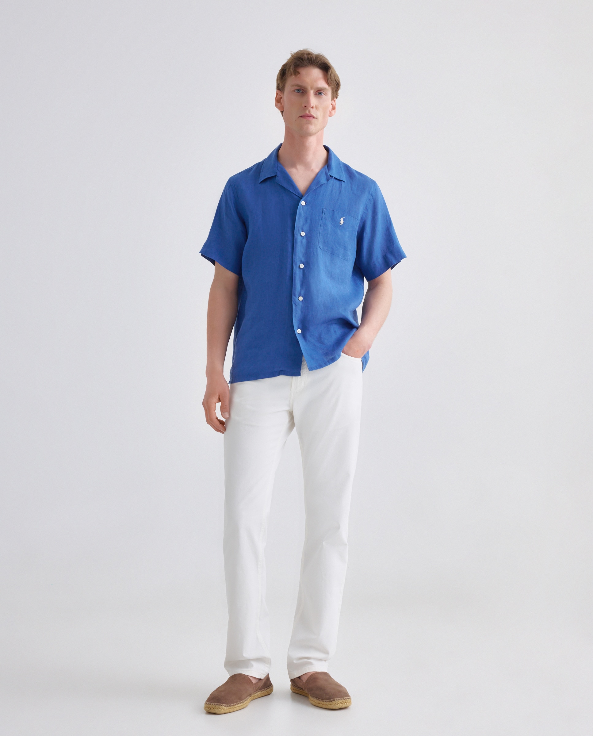 Camisa de Linho Classic Fit Azul-escuro-3