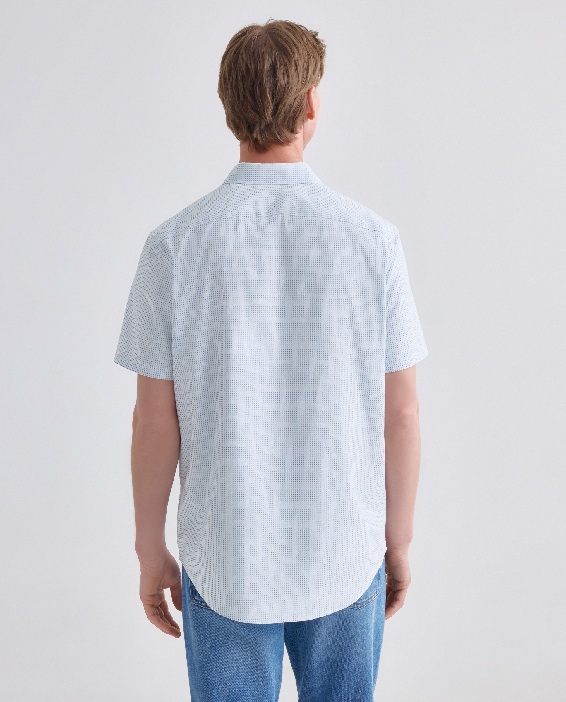 Camisa de Manga Curta Dobby aos Micro Quadrados Turquesa-3