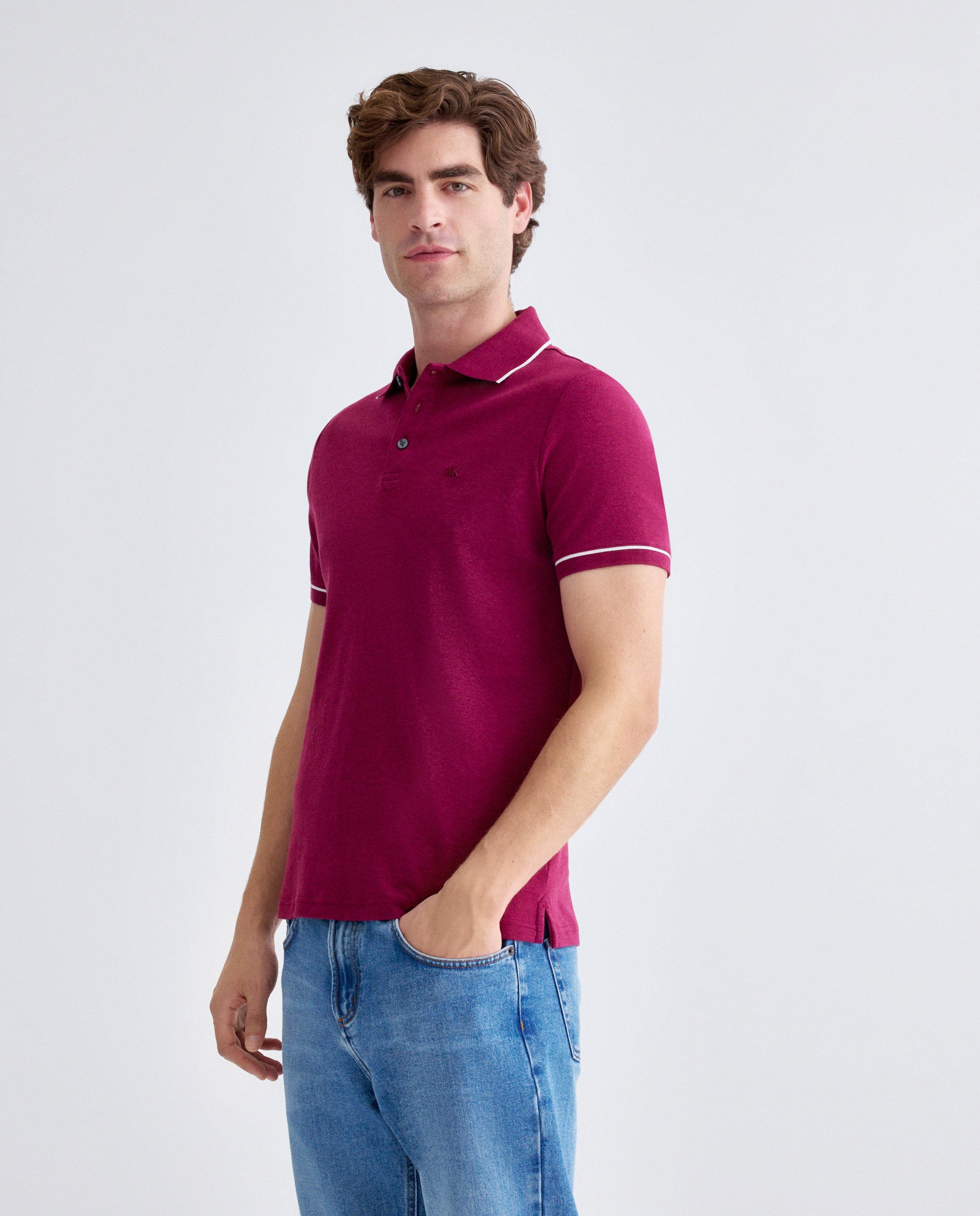 Imagem 0 de Polo de Manga Curta em Interlock com Vivos em Contraste no Colarinho e Mangas
