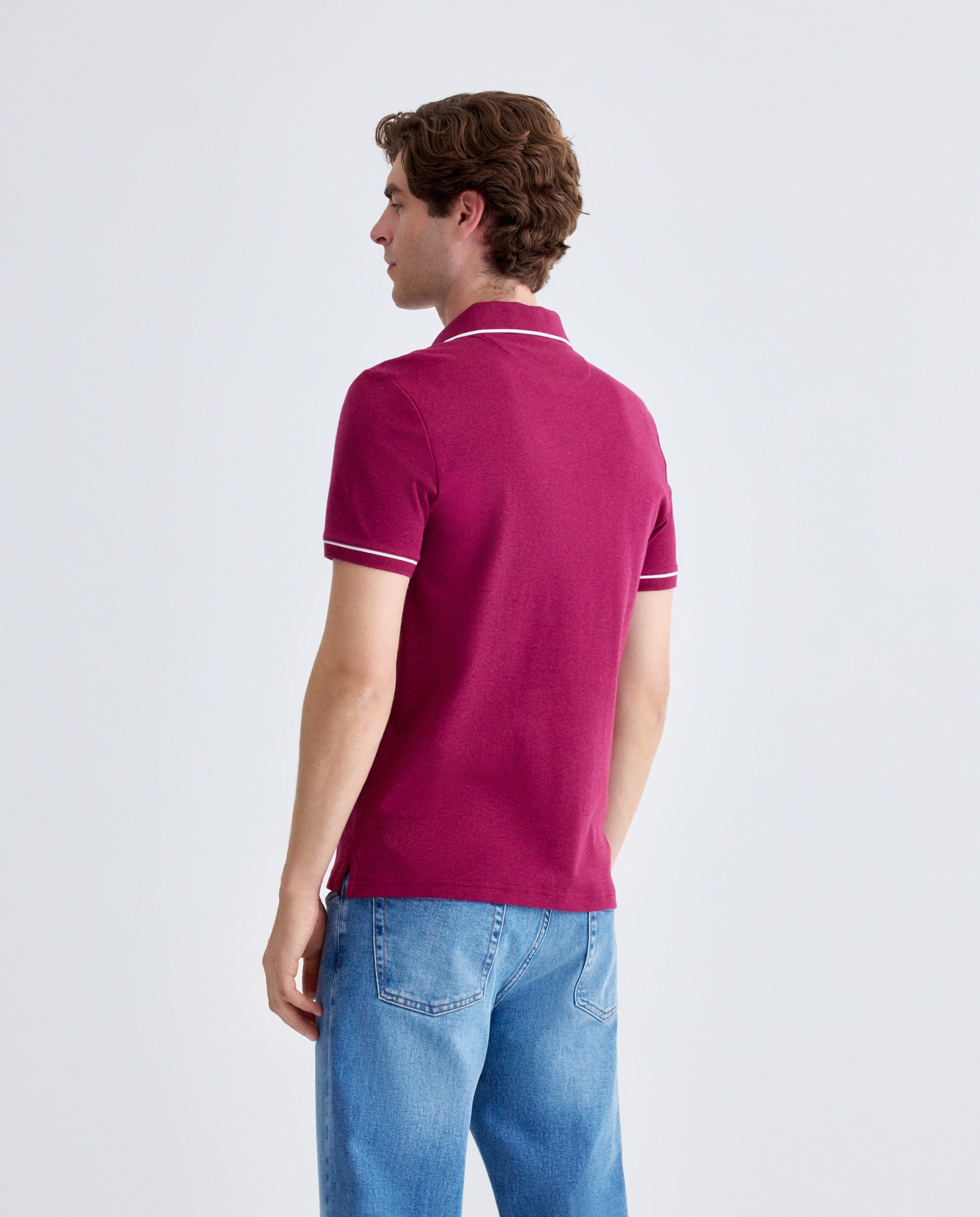 Polo de Manga Curta em Interlock com Vivos em Contraste no Colarinho e Mangas Rosa-3