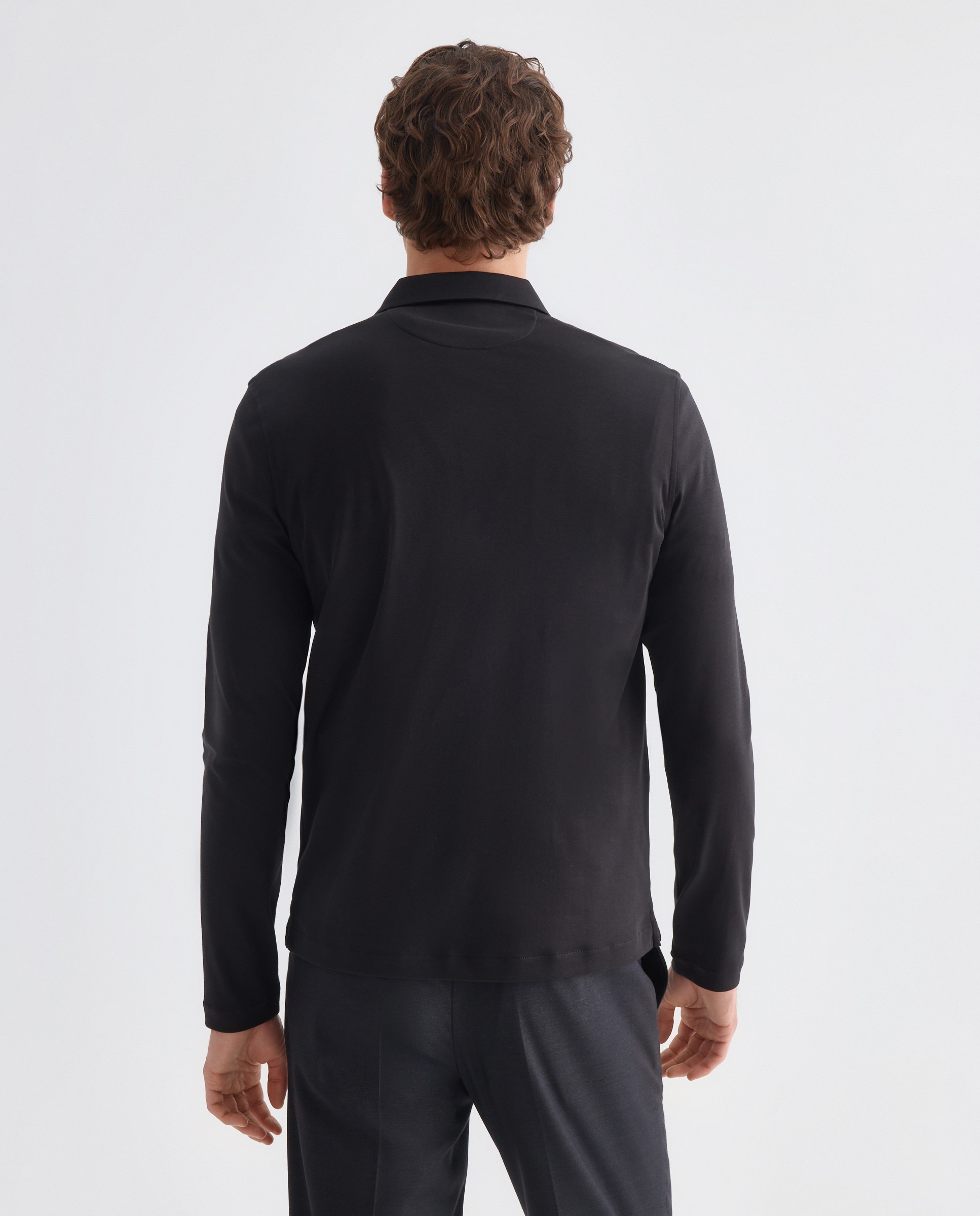 Polo de Manga Comprida em Interlock com Fecho de Correr Preto-4
