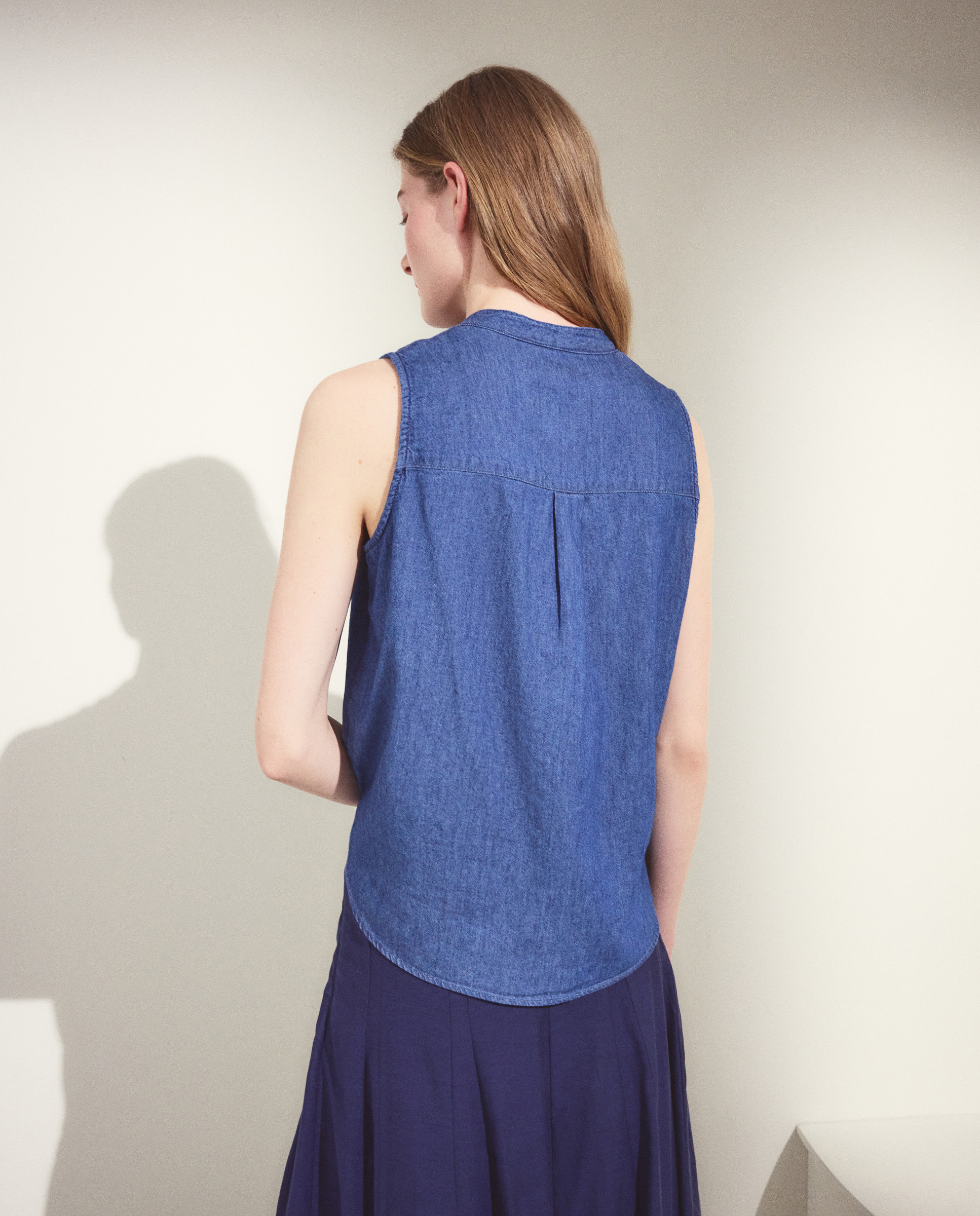 Blusa de Ganga com Gola à Padre Azul pálido-2