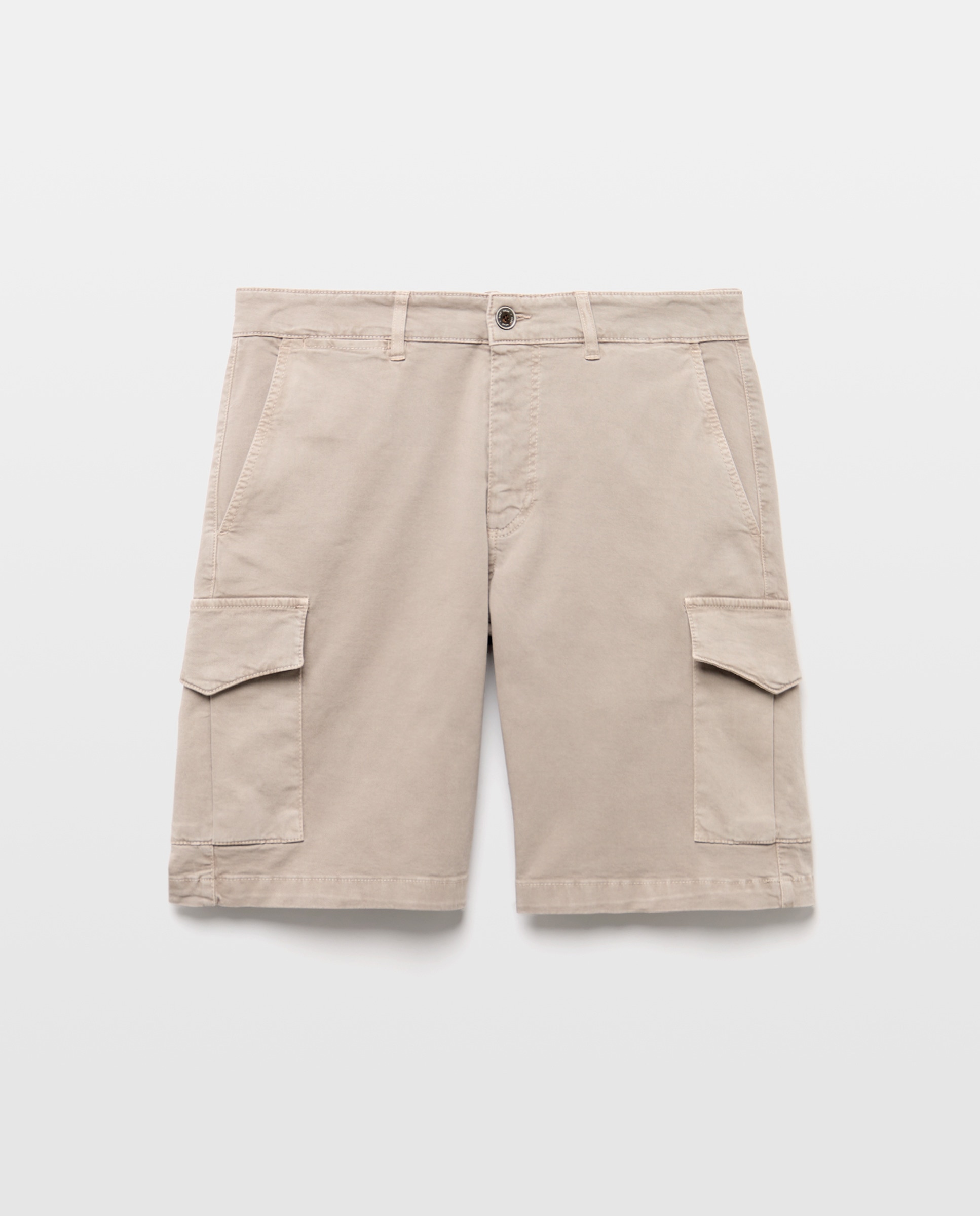 Bermudas Multibolsos Tingidas e em Algodão Vison Claro-4