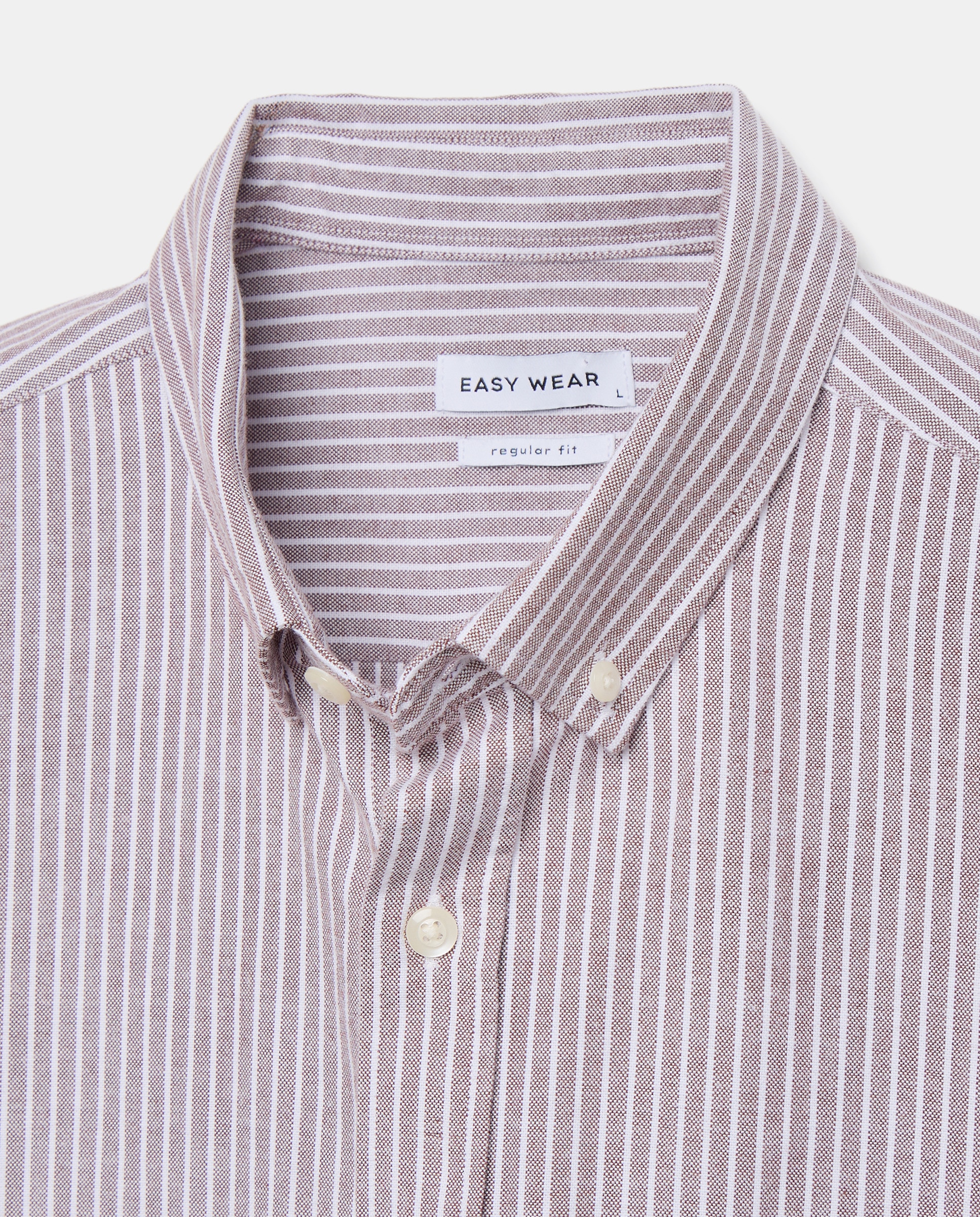 Camisa Oxford com Manga Comprida e às Riscas Castanho-2