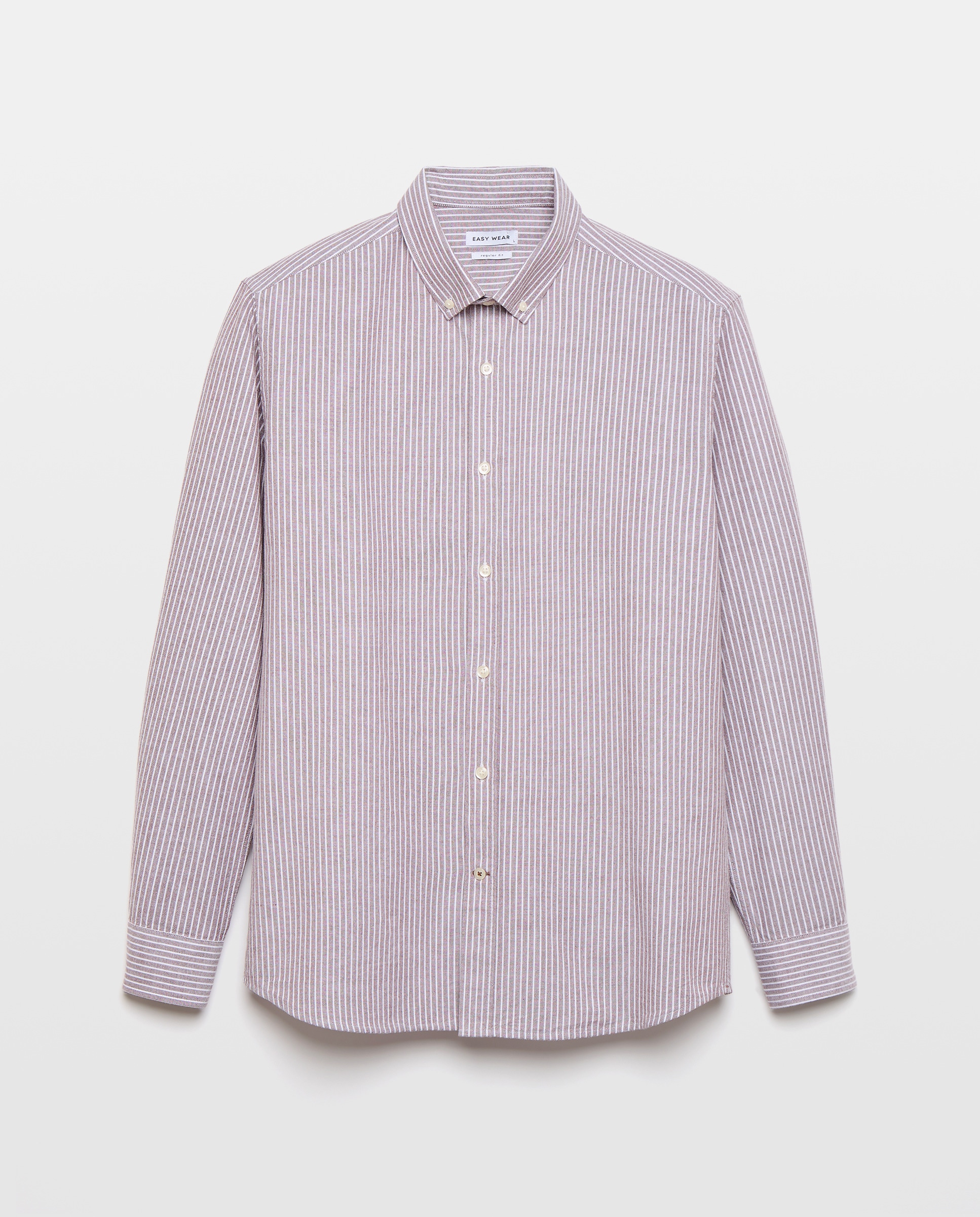 Camisa Oxford com Manga Comprida e às Riscas Castanho-1