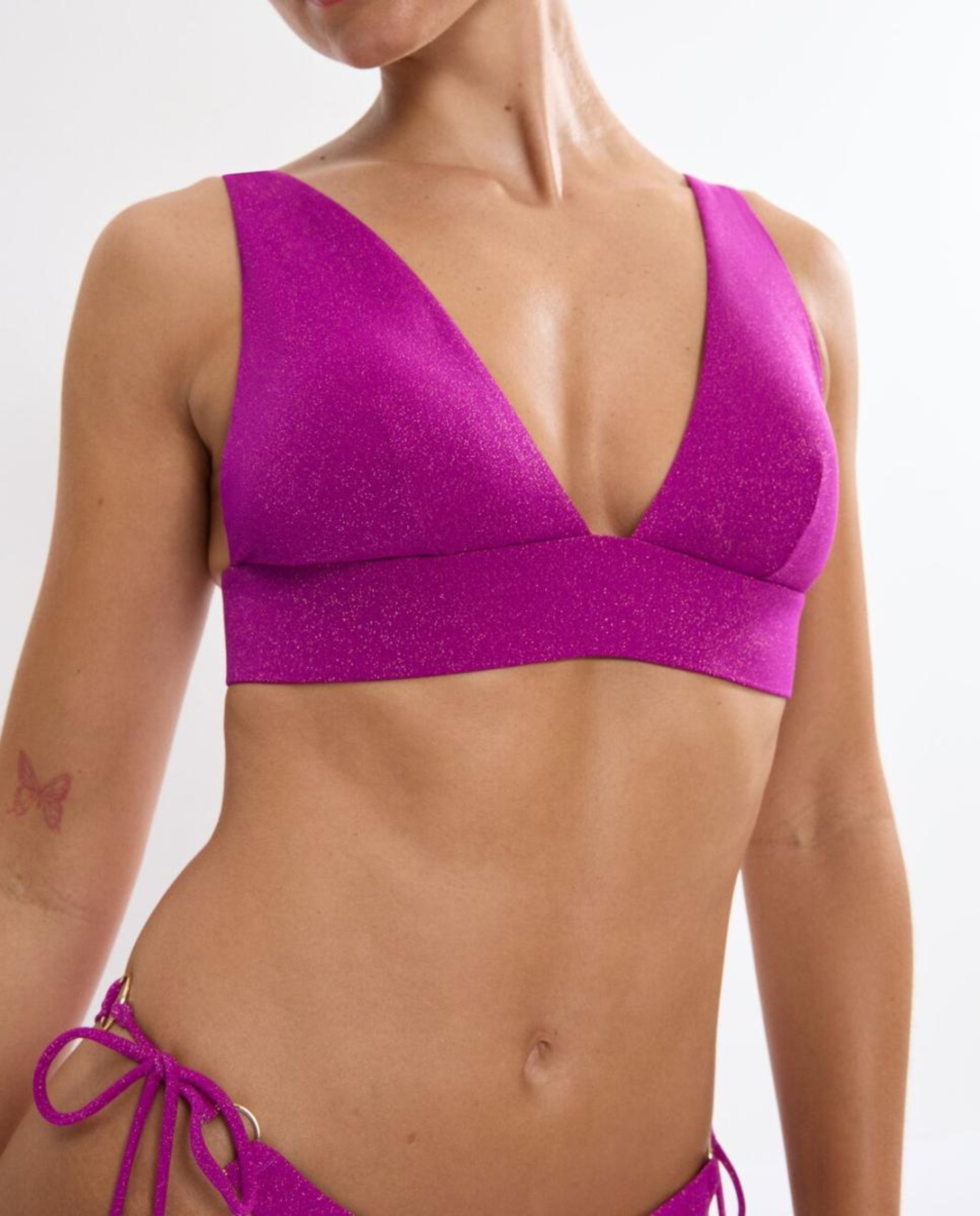 Imagem 0 de Top de Biquíni Triangular com Decote Profundo de Fio Metalizado, sem Aro e com Almofadas Removíveis de Secagem Rápida