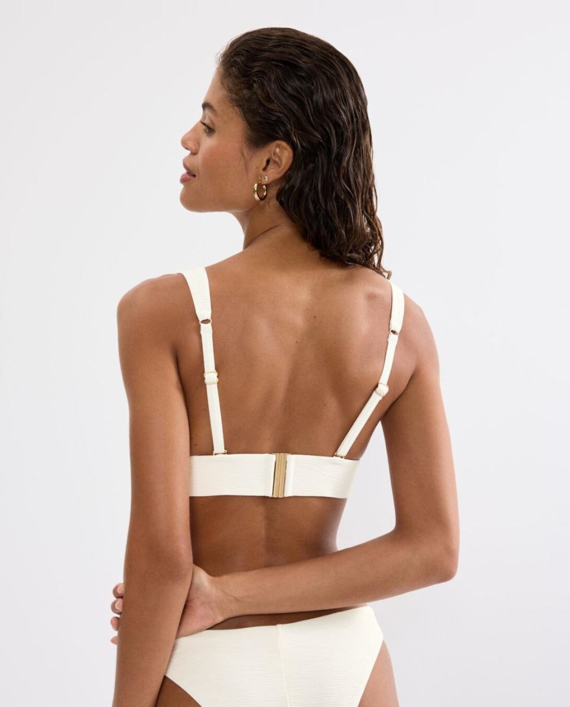 Top de Biquíni Triangular com Decote Profundo sem Aro e Copa de Secagem Rápida Branco-2