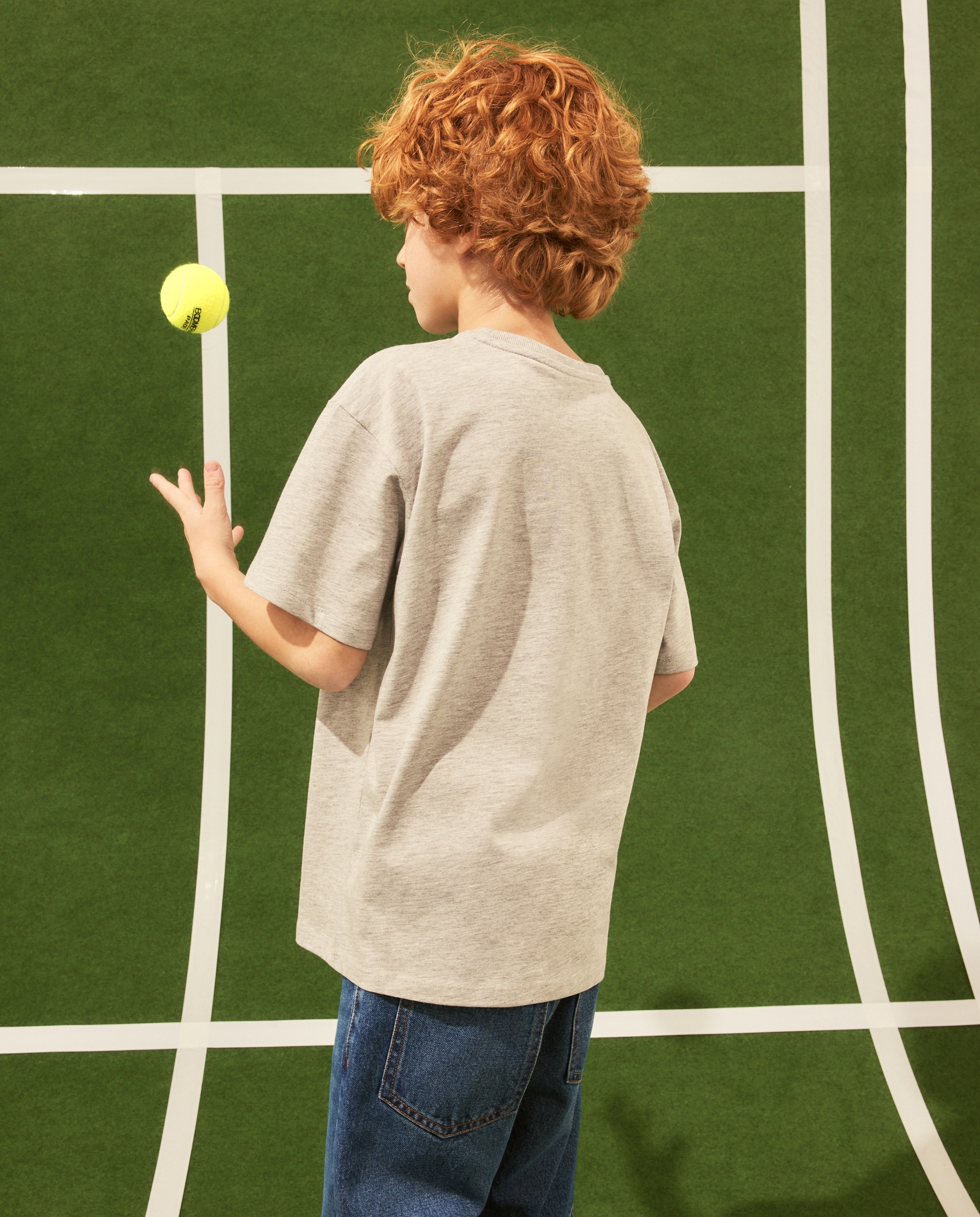 T-shirt de Manga Curta Lisa Cinzento-claro-3