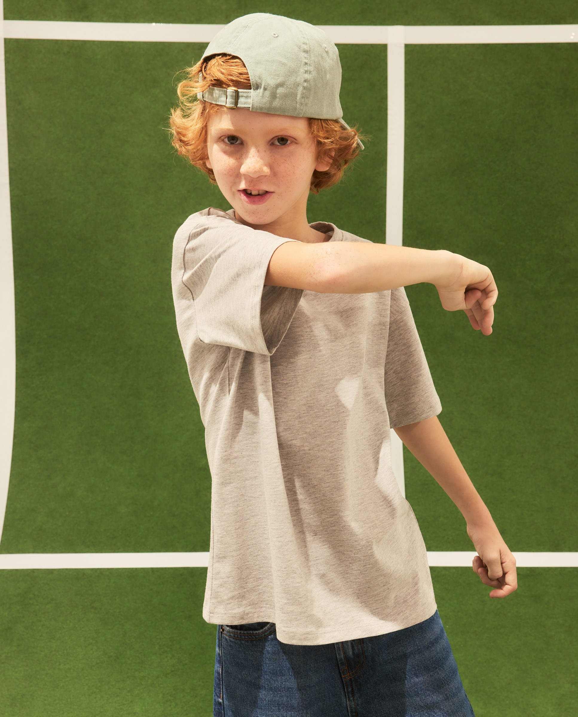 T-shirt de Manga Curta Lisa Cinzento-claro-2