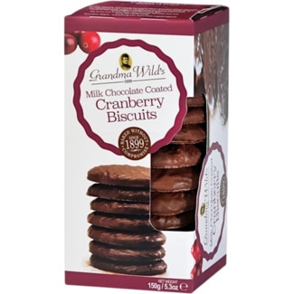 Bolachas Cobertas de Chocolate de Leite de Arando embalagem 150 g - Grandma Wild's