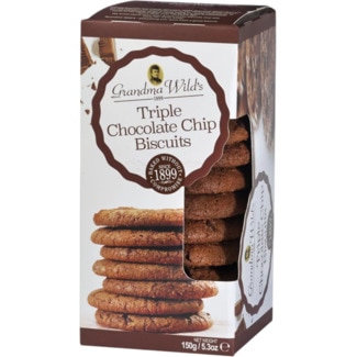 Bolachas com Pepitas de Triplo Chocolate embalagem 150 g - Grandma Wild's