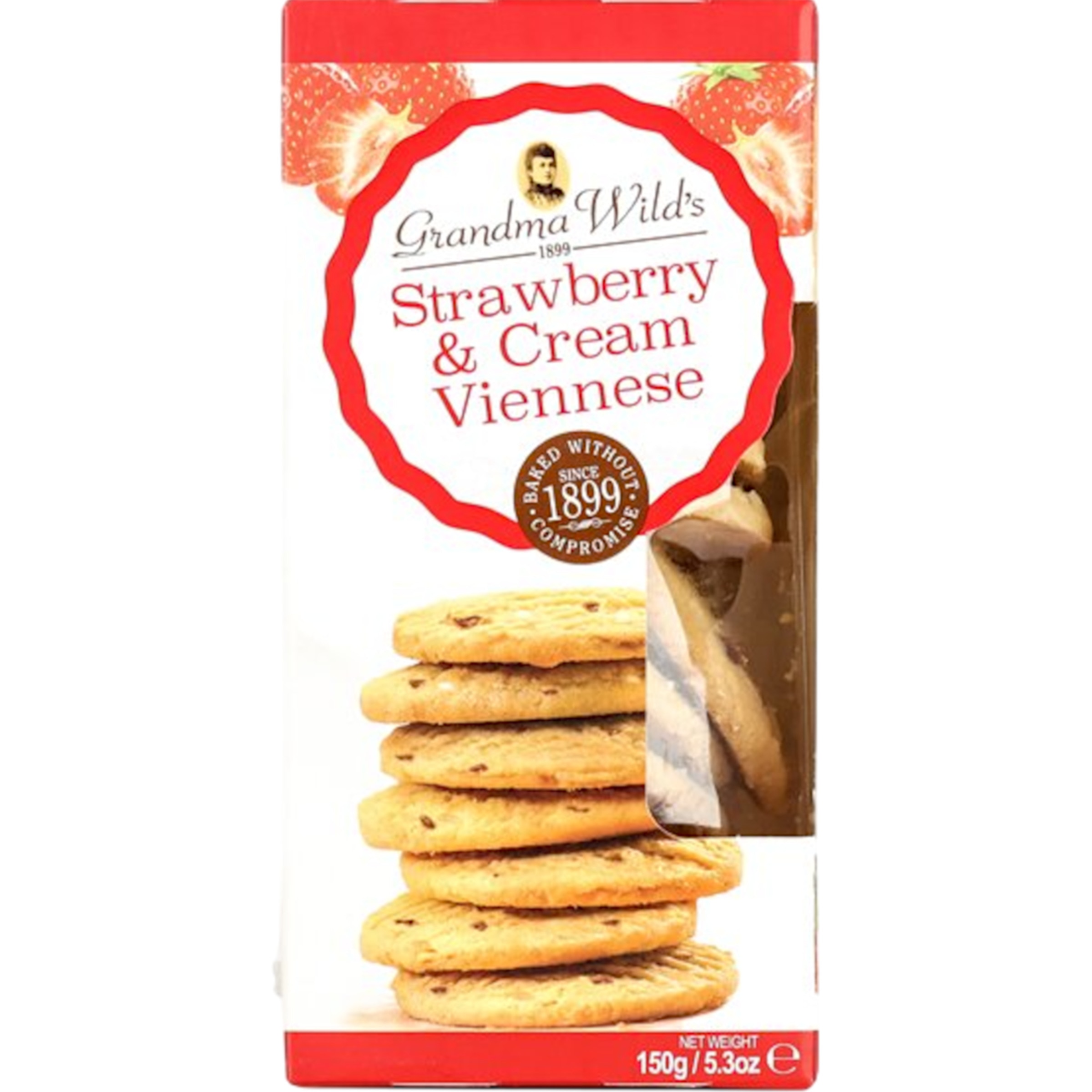 Bolachas Morango e Pepitas Chocolate Branco embalagem 150 g