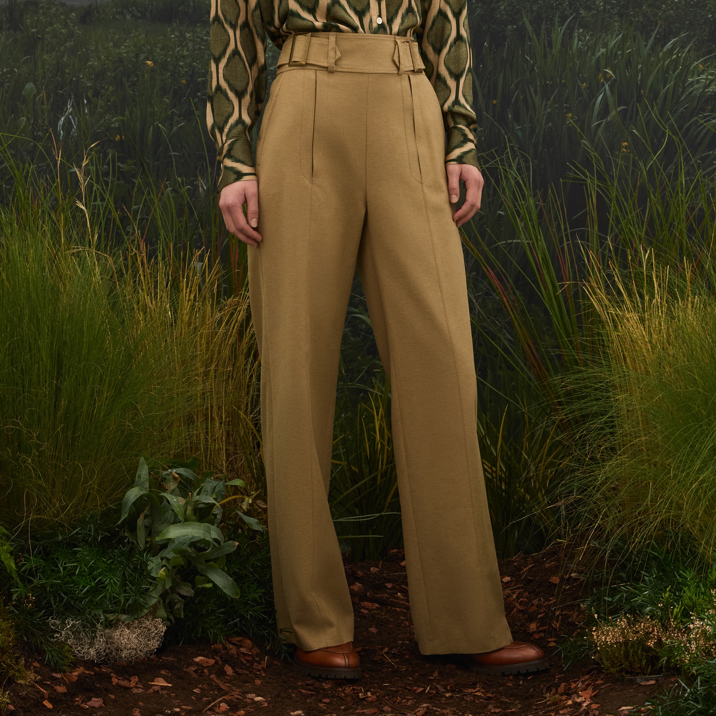 Calças Tencel de Mulher com Fivelas Amarelo-2