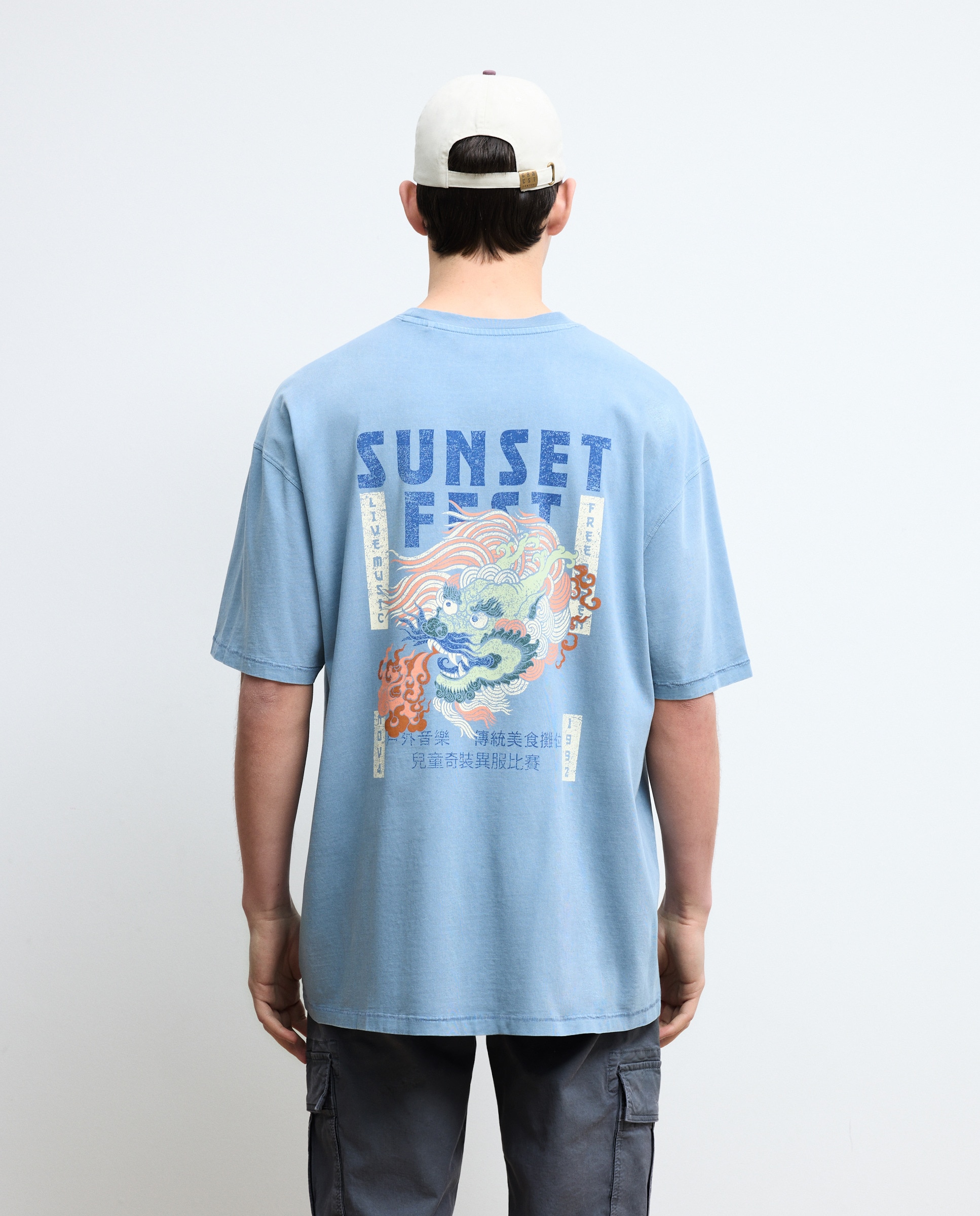 T-shirt de Manga Curta Garment Dye Print Azul-3