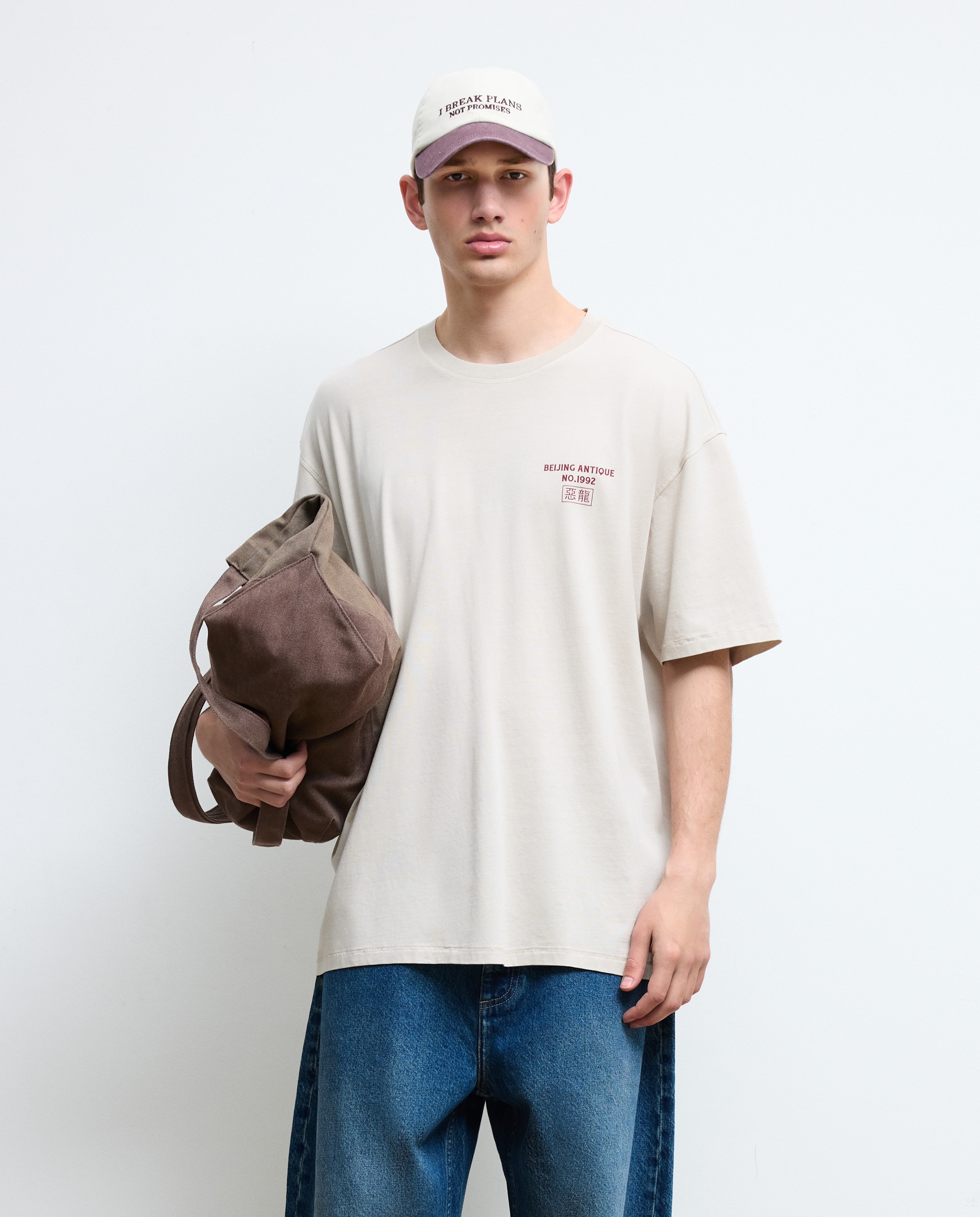 T-shirt de Manga Curta Garment Dye Print Branco-2
