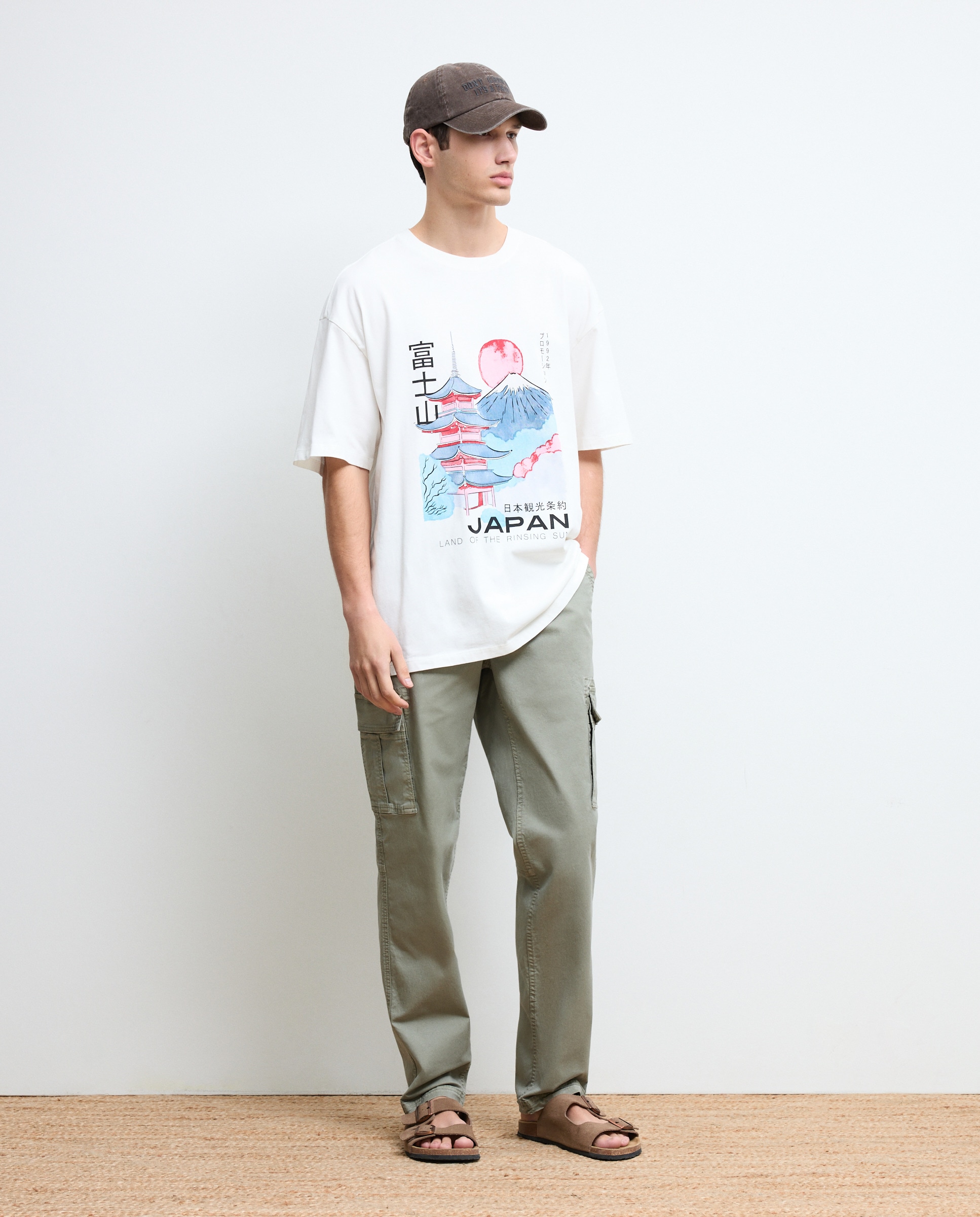 T-shirt de Manga Curta Garment Dye Print Branco-2