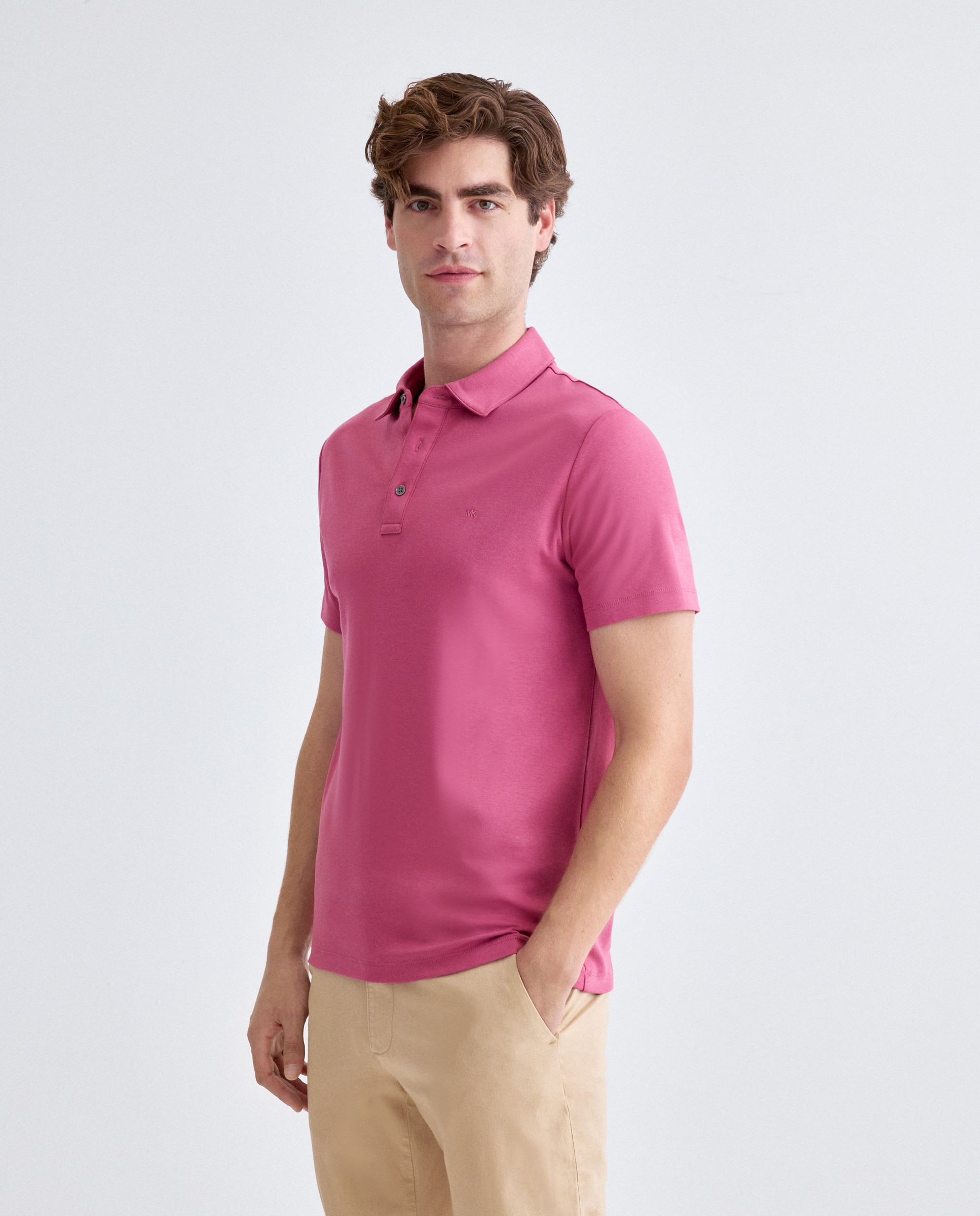 Pólo custom de algodão com logótipo bordado Rosa-1